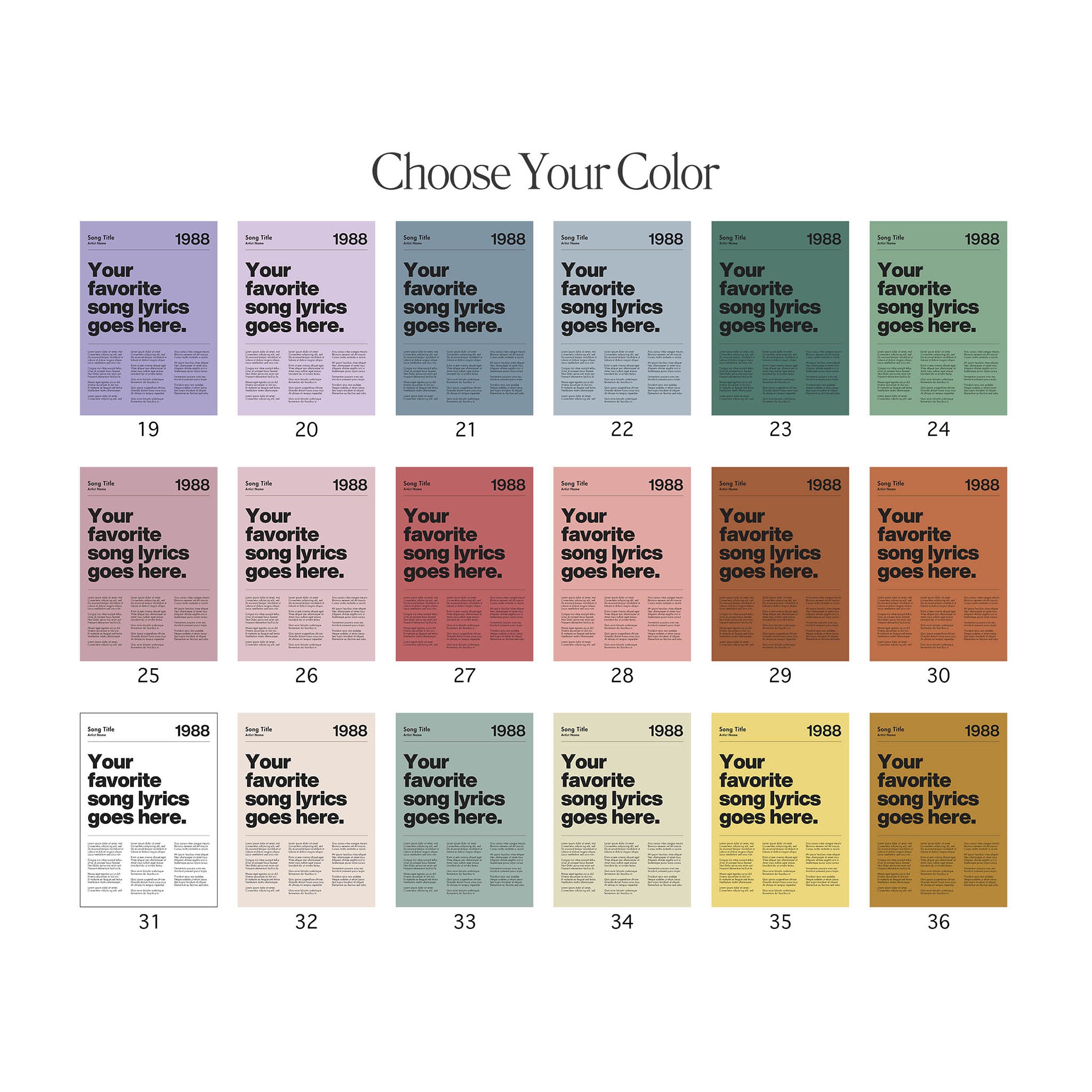 a color chart with the names of different colors