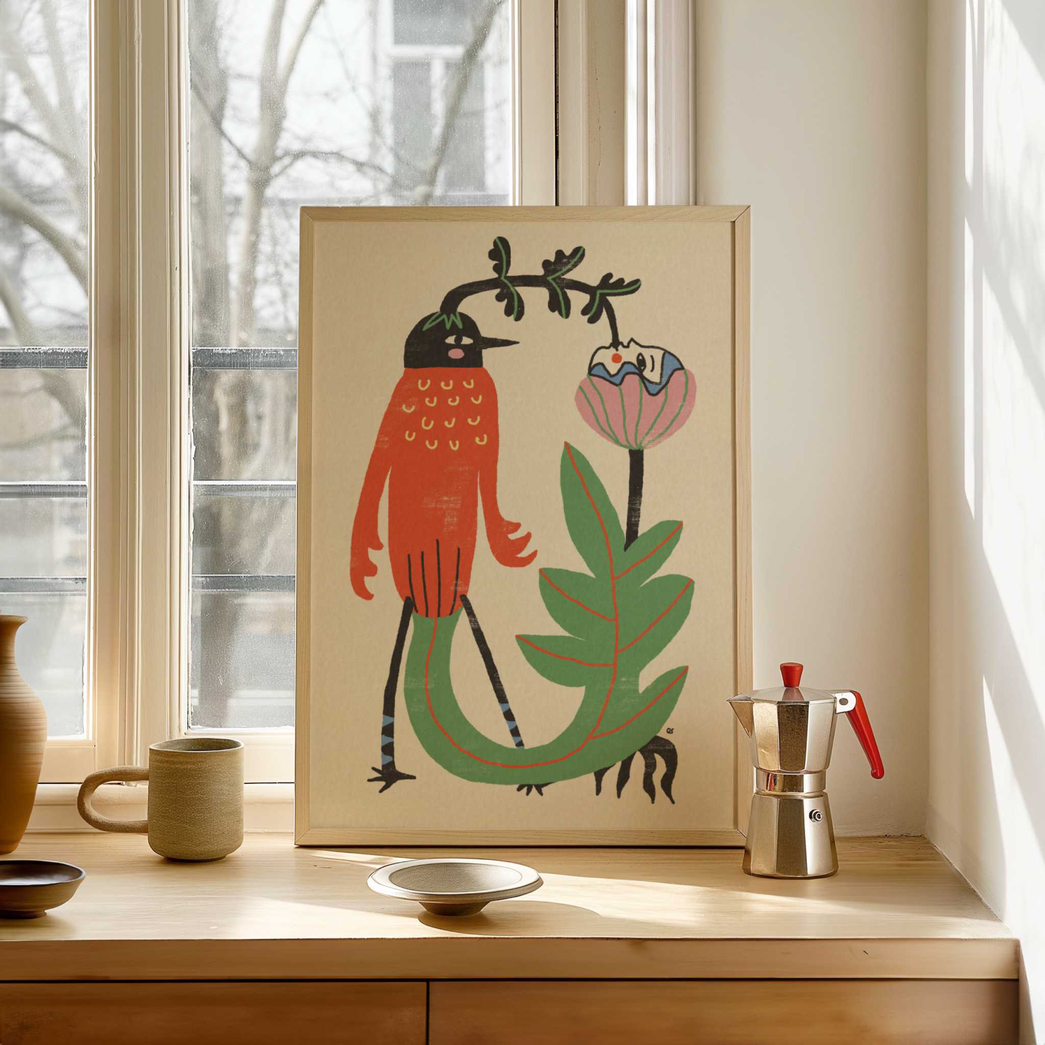 Whimsical Bird and Flower