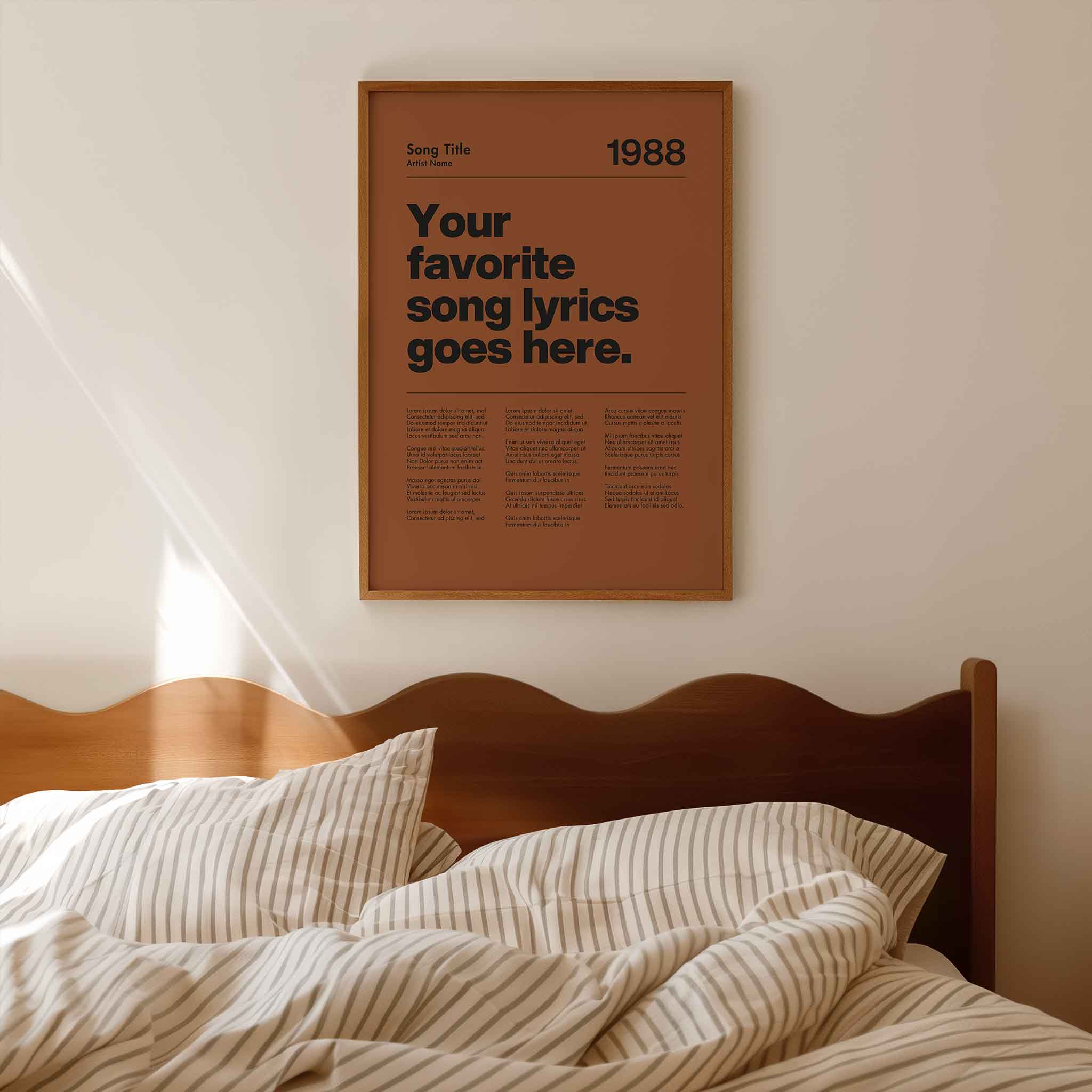 a poster on a wall above a bed