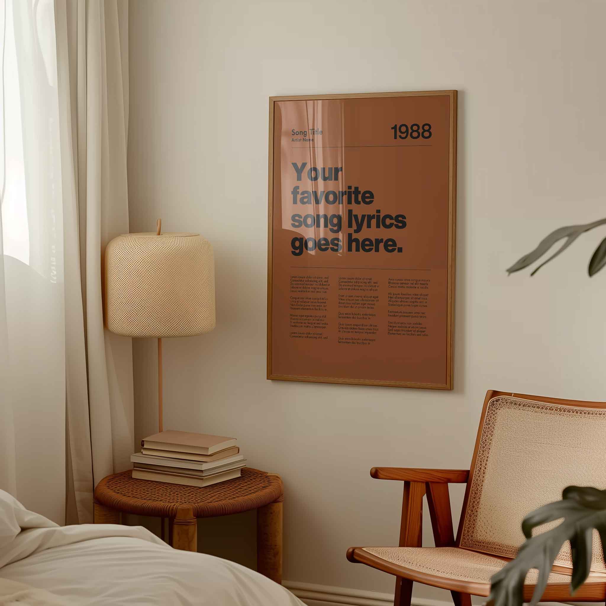a bedroom with a poster on the wall