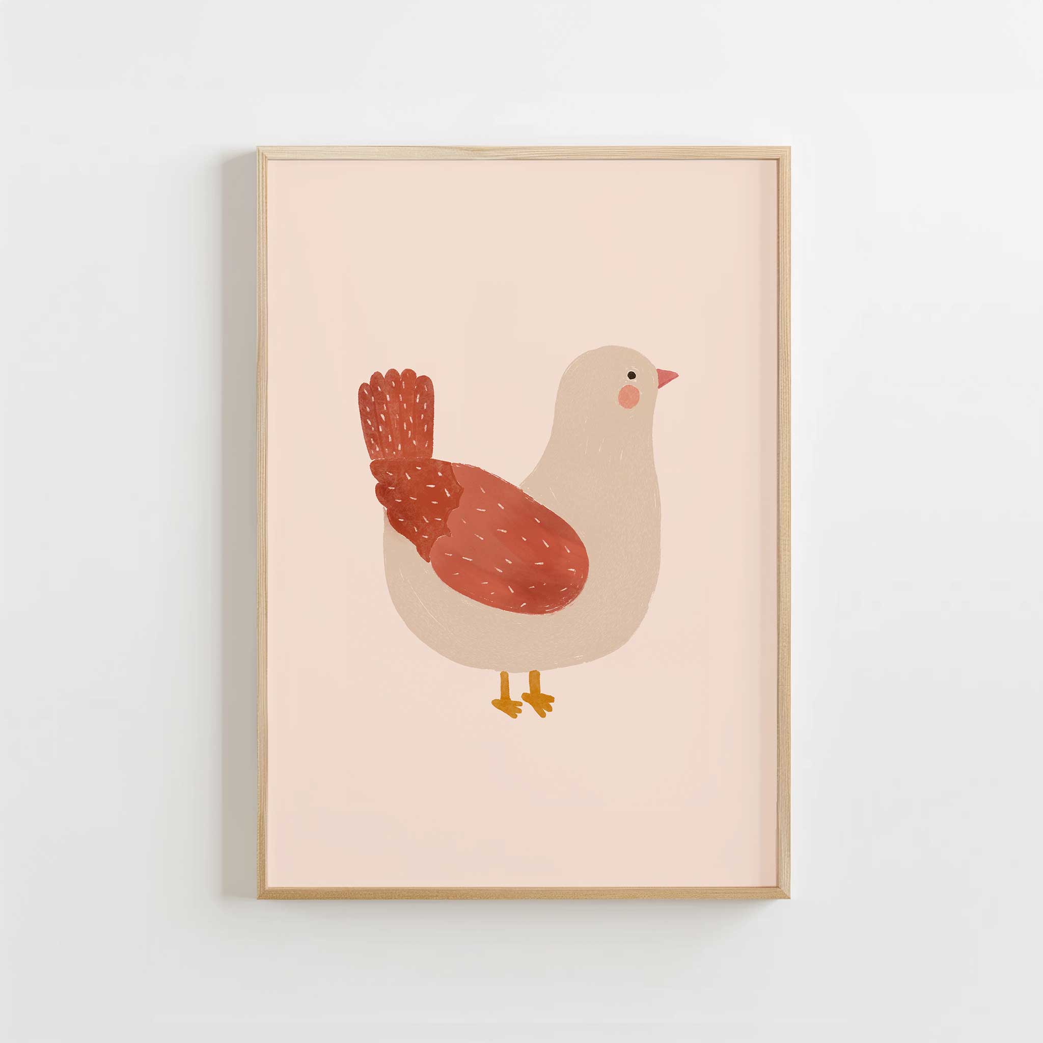 Sweet Blush Red Hen illustration, cozy farmhouse-inspired aesthetic print for nursery