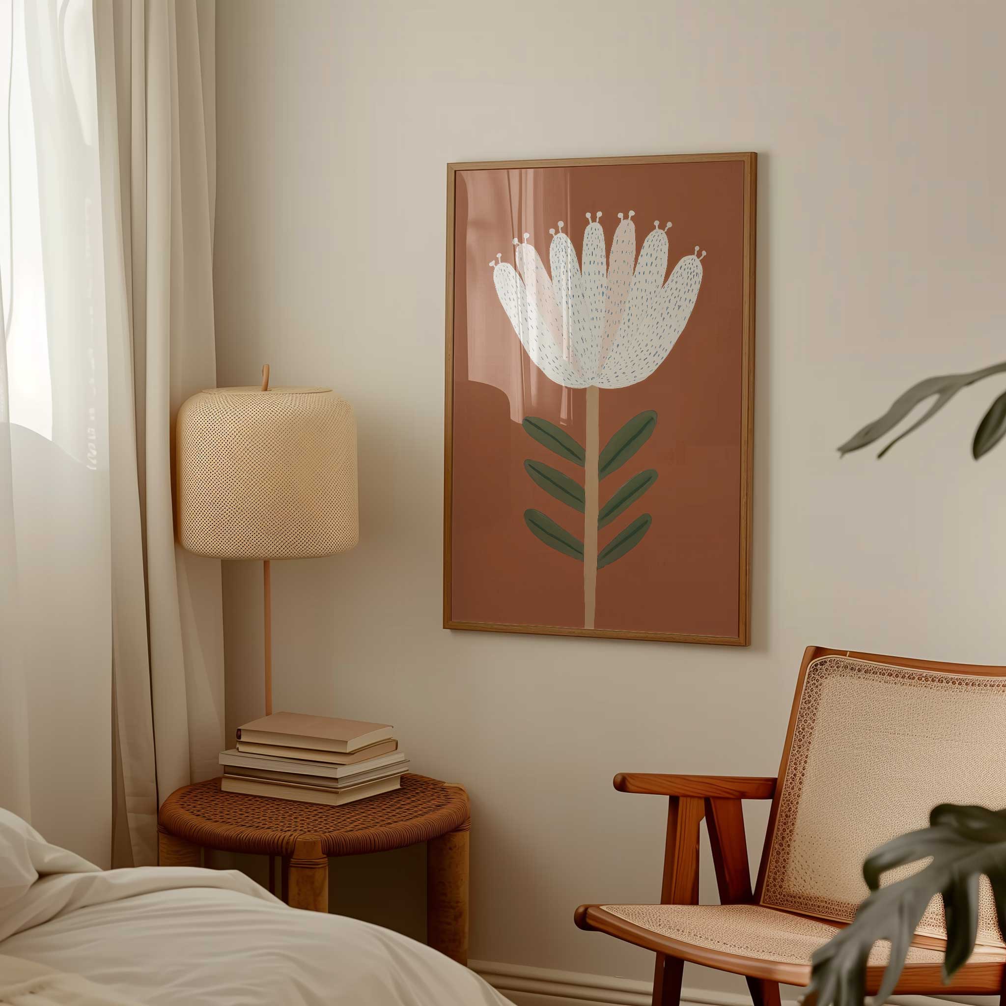 Charming Whimsical Bloom flower illustration, soft aesthetic print for nature-inspired playroom