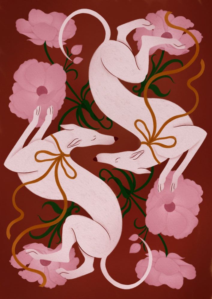 Elegant Greyhounds and Flowers