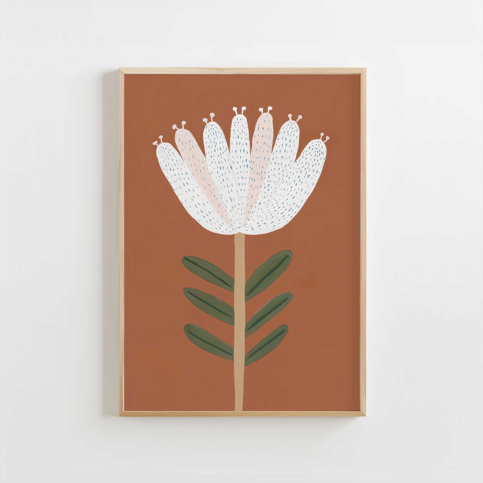 Charming Whimsical Bloom flower illustration, soft aesthetic print for nature-inspired playroom