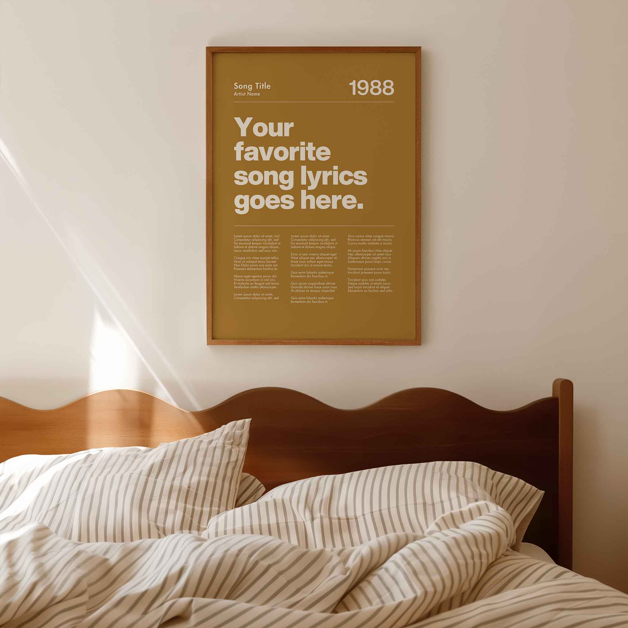 a poster on a wall above a bed