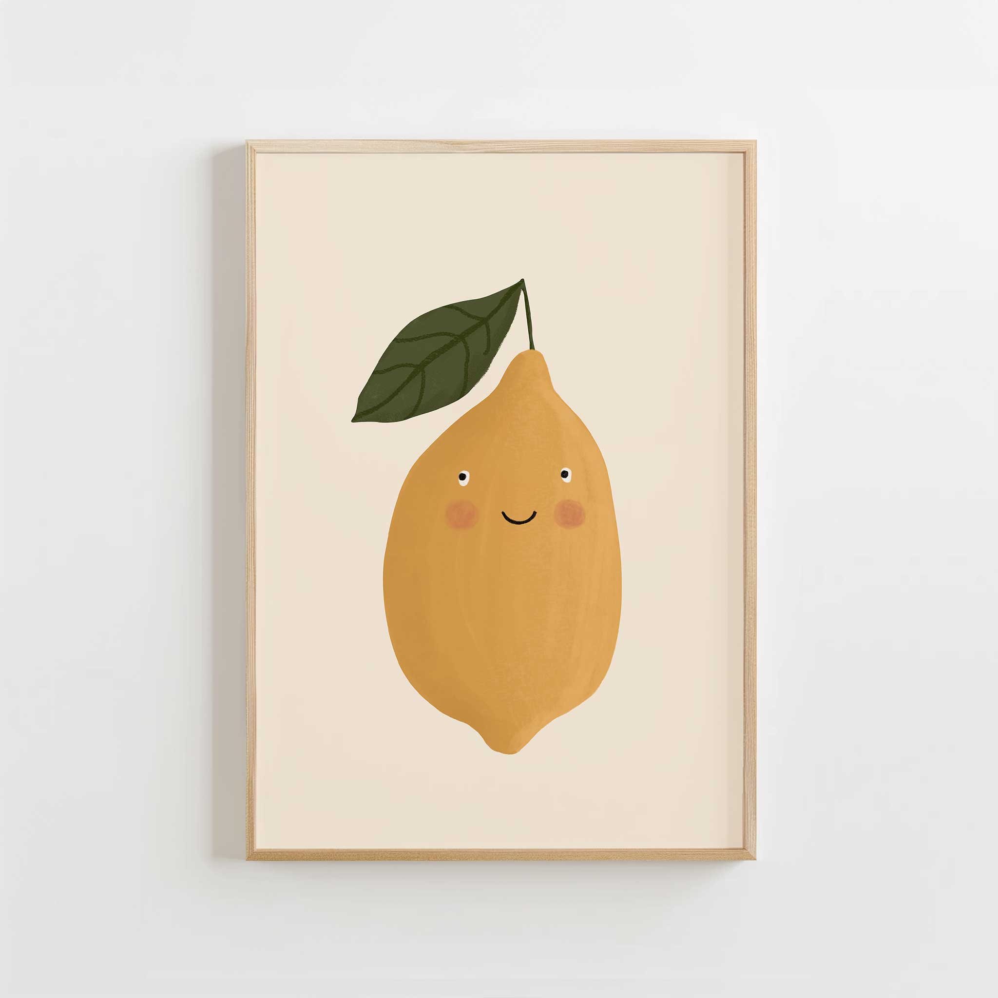 Bright Smiling Lemon illustration, cheerful modern wall art for sunny playroom or nursery