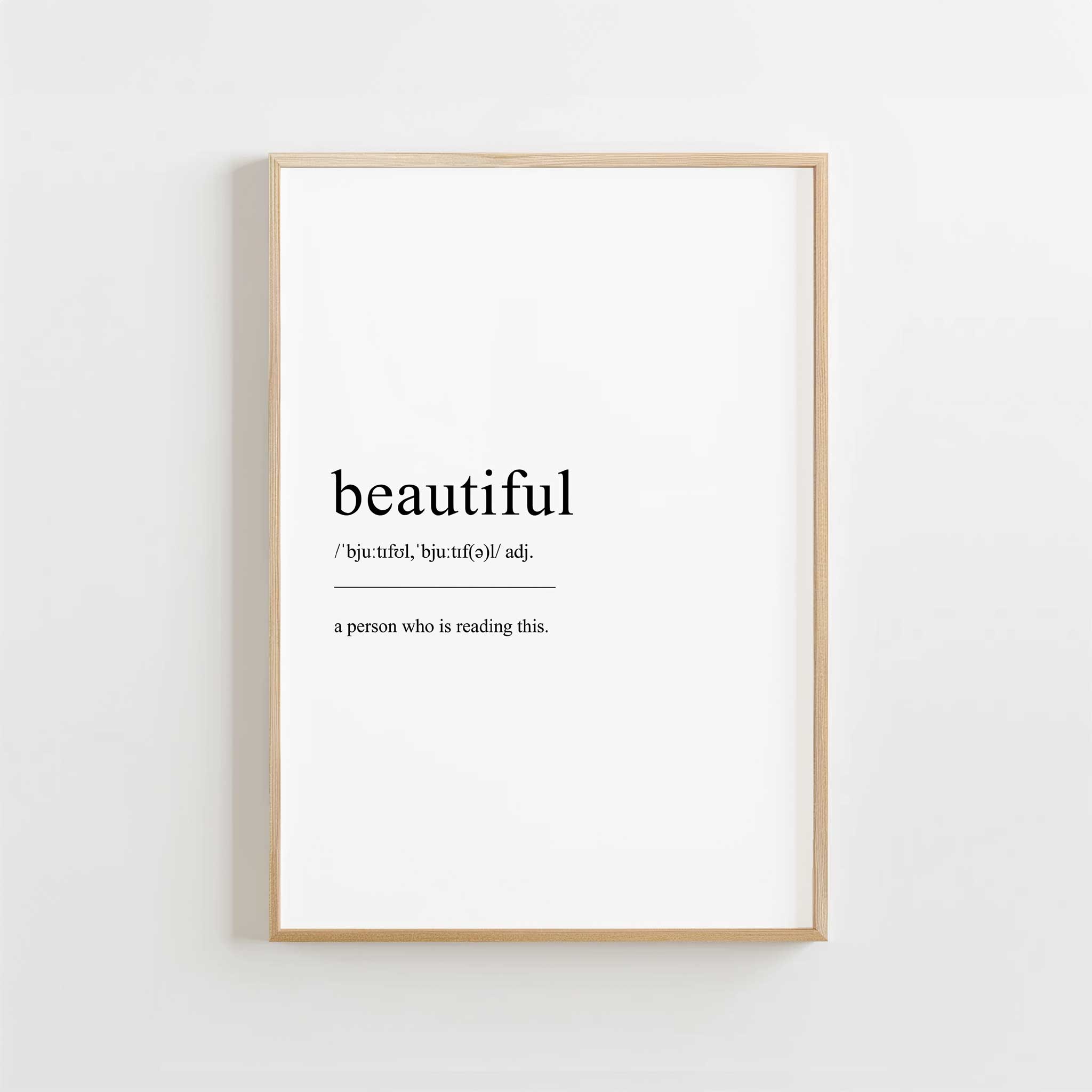 Beautiful Definition' typography, minimalist wall art print for living room motivation, titled 'Beautiful Definition'