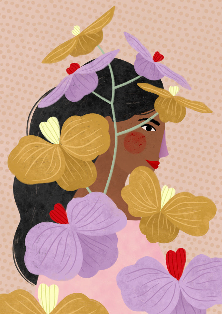 Hidden behind yellow purple flowers