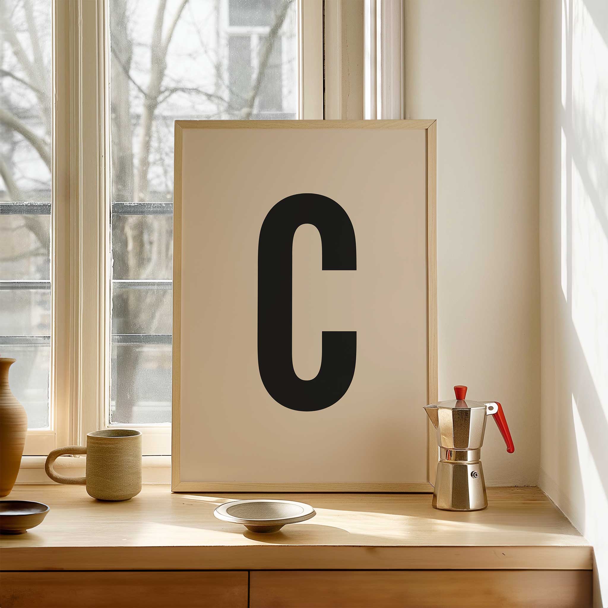 Timeless letter 'C' monogram, modern wall decor for a personalized aesthetic, titled 'Modern Monogram Art Print - C'