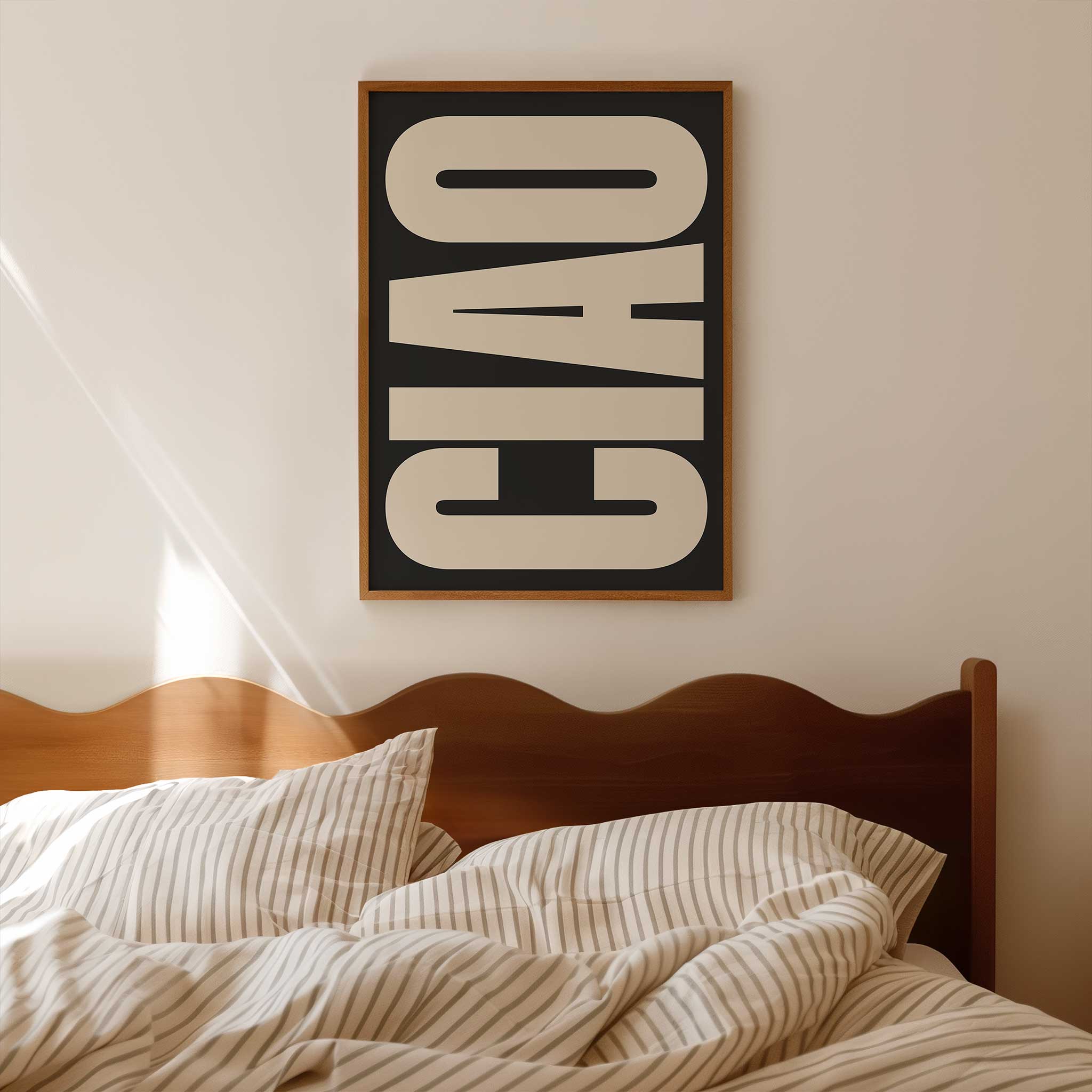 CIAO BLACK' bold typography, modern wall art statement with a graphic aesthetic, titled 'CIAO BLACK'