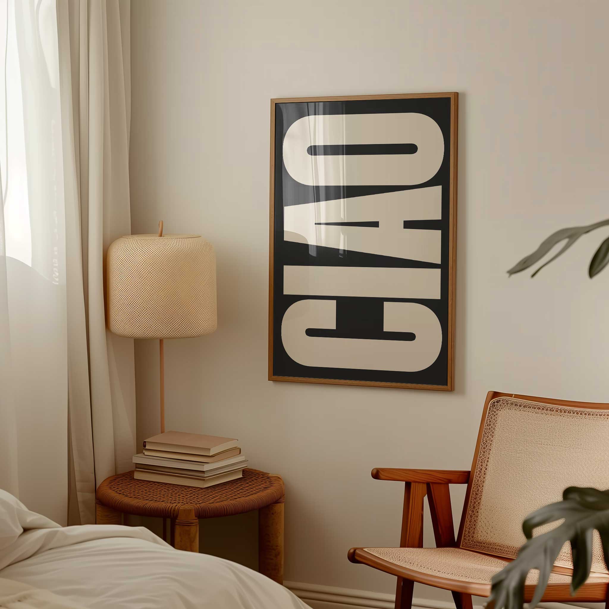 CIAO BLACK' bold typography, modern wall art statement with a graphic aesthetic, titled 'CIAO BLACK'