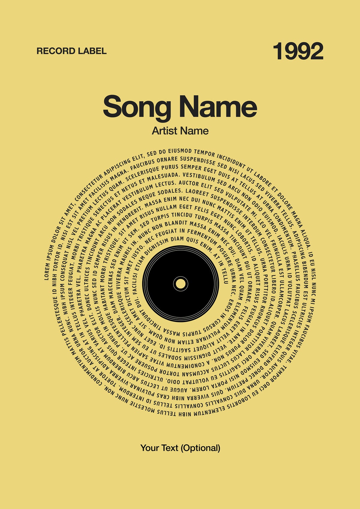Custom Vinyl Lyrics Print – Yellow