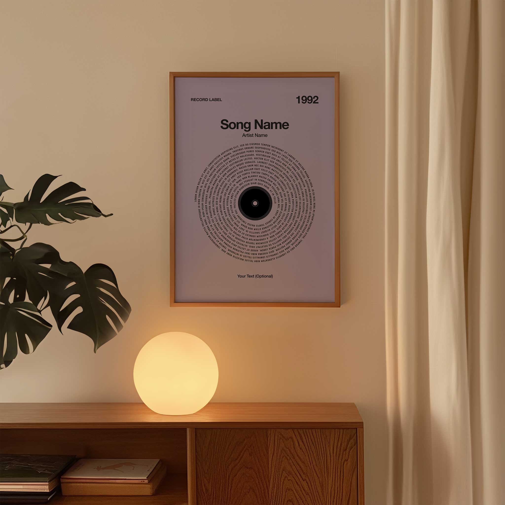 Calming Lavender background personalized song lyrics wall art in a vinyl record style, elegant music art.