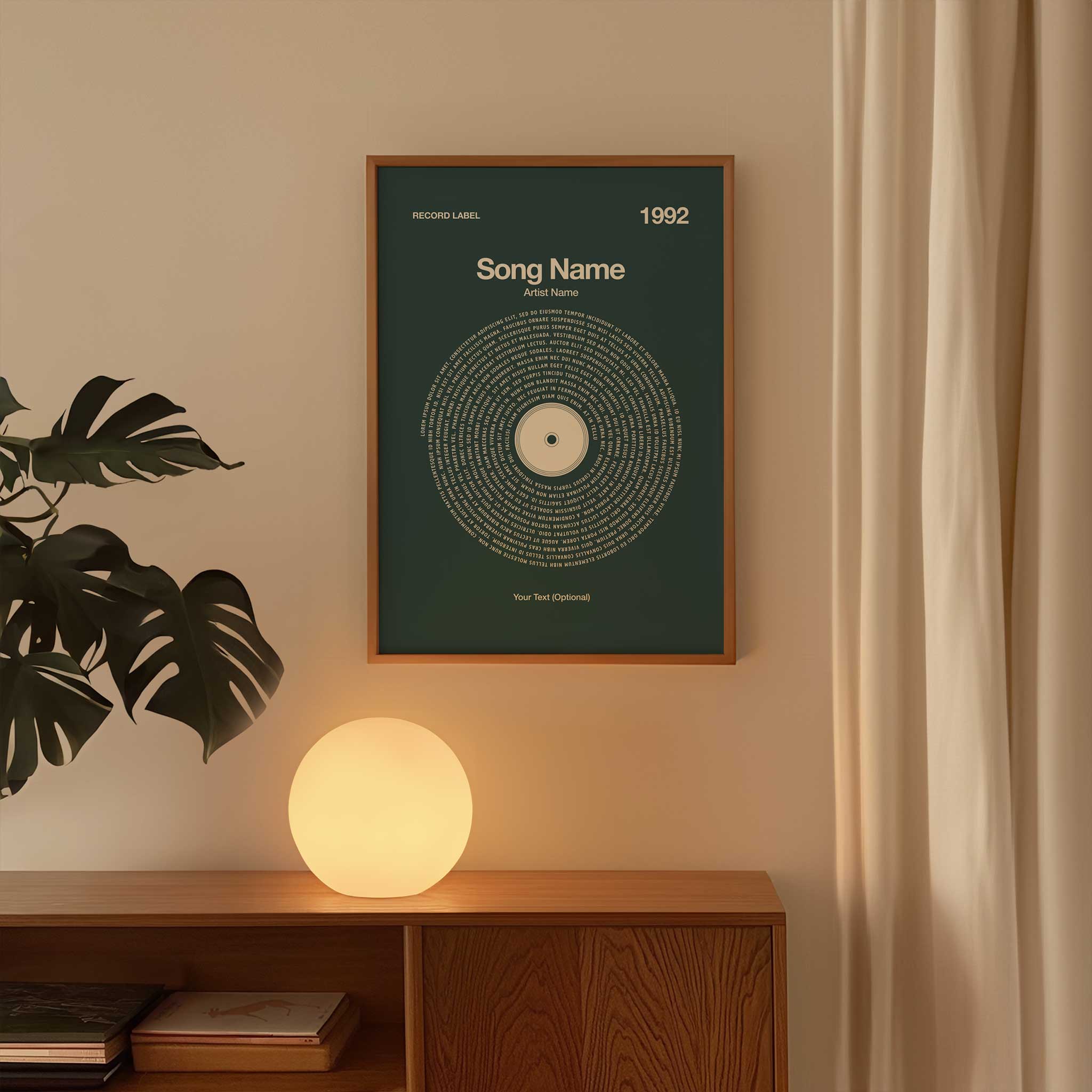 Deep Teal background custom vinyl record art with personalized lyrics, sophisticated music gift.