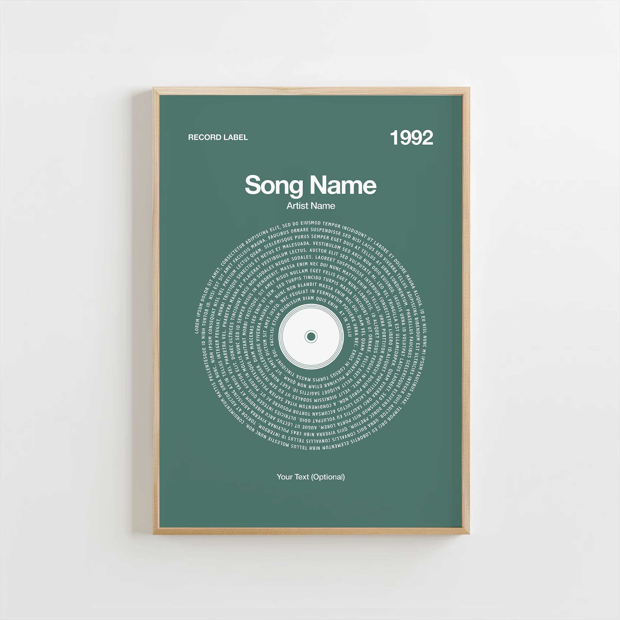 Soothing Sage Green background custom vinyl lyrics print, tranquil song wall art decor.