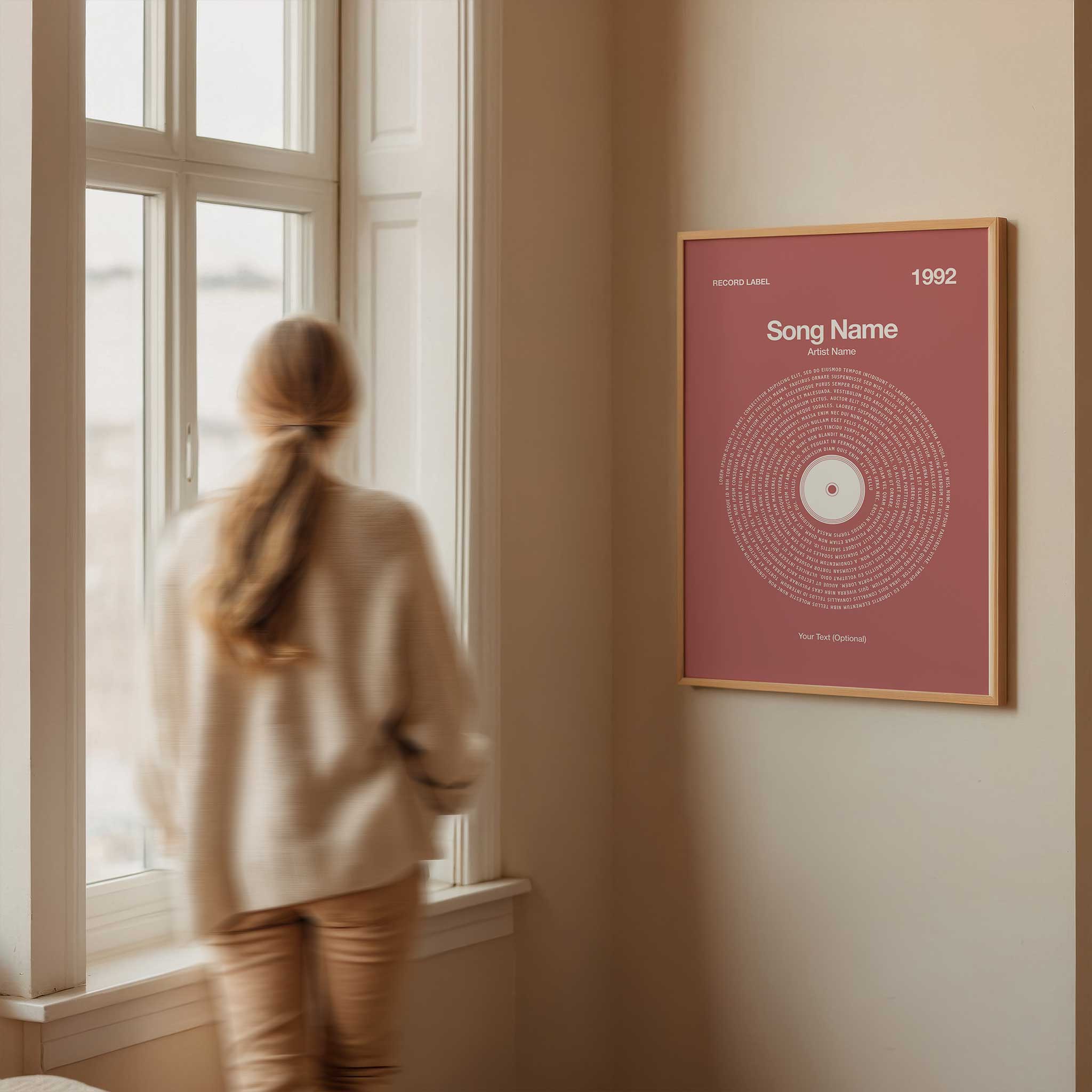 Rich Earthy Terracotta background custom vinyl lyrics print, warm song wall art gift.