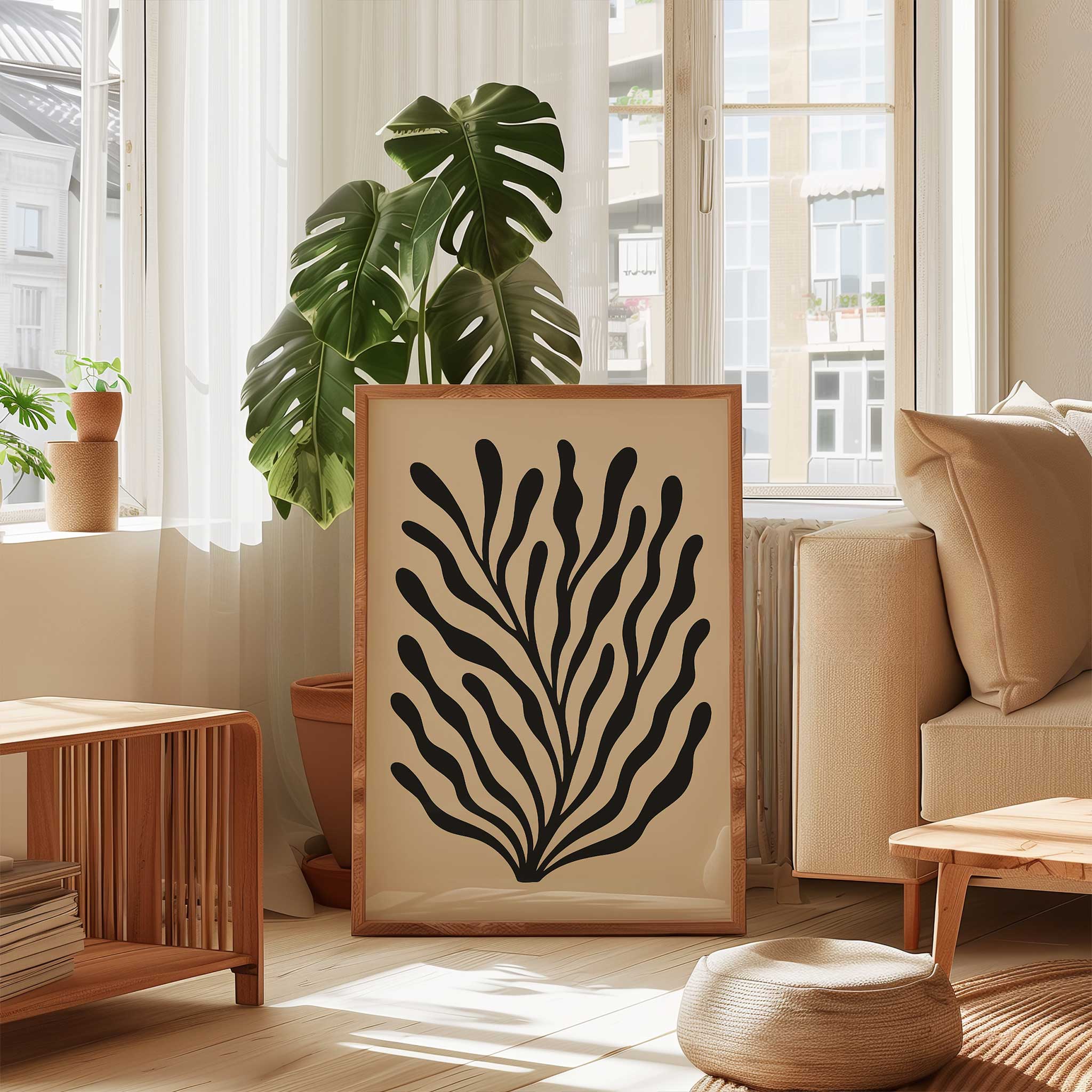 Abstract botanical art with flowing, wavy lines suggesting movement, an aesthetic print titled 'Waves of Wild'.