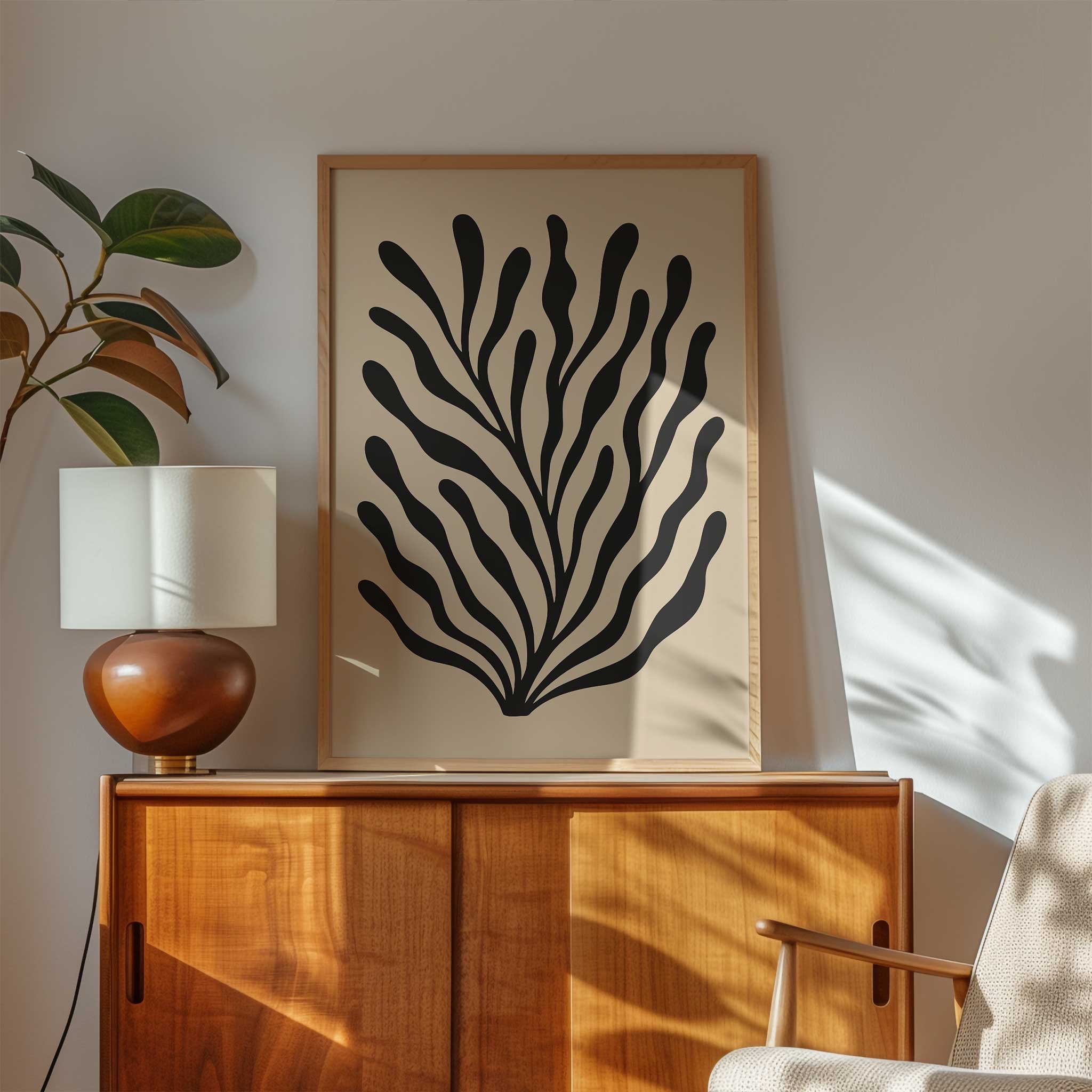 Abstract botanical art with flowing, wavy lines suggesting movement, an aesthetic print titled 'Waves of Wild'.