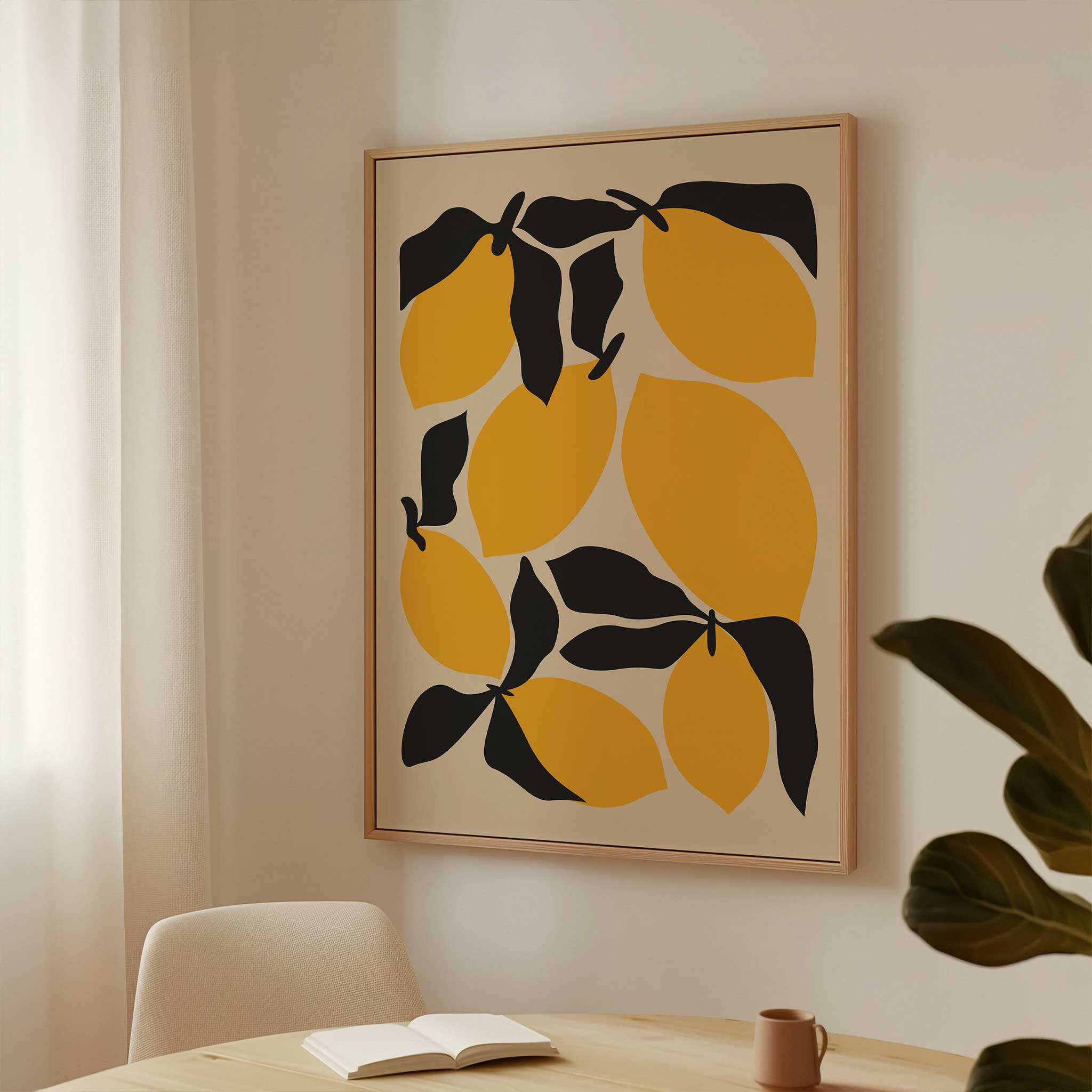 Bold and playful modern art print of a lemon, titled 'Citrus Pop', perfect for kitchen wall decor.