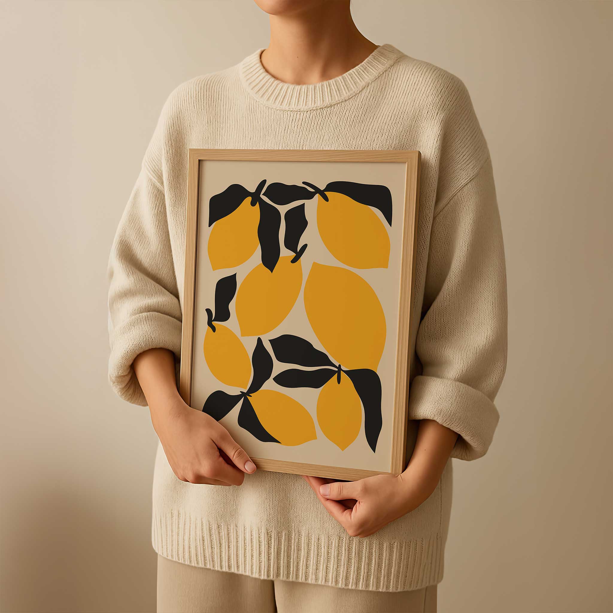Bold and playful modern art print of a lemon, titled 'Citrus Pop', perfect for kitchen wall decor.