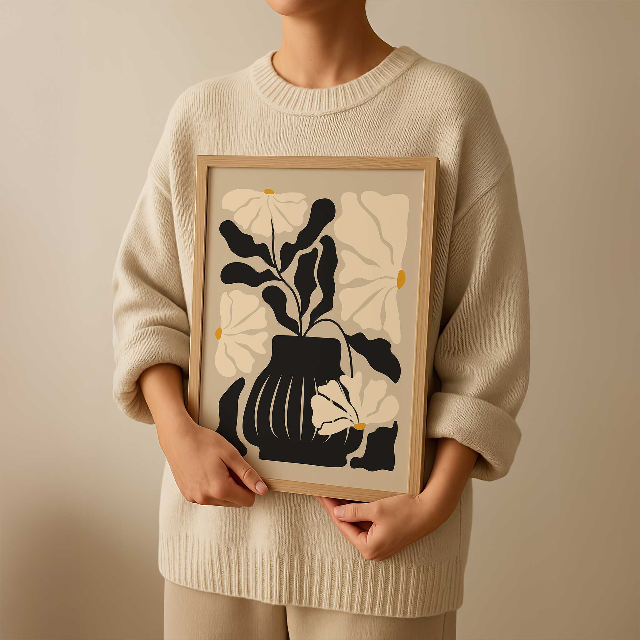 Modern still life art print of a floral arrangement in a vase, titled 'Still Bloom'.