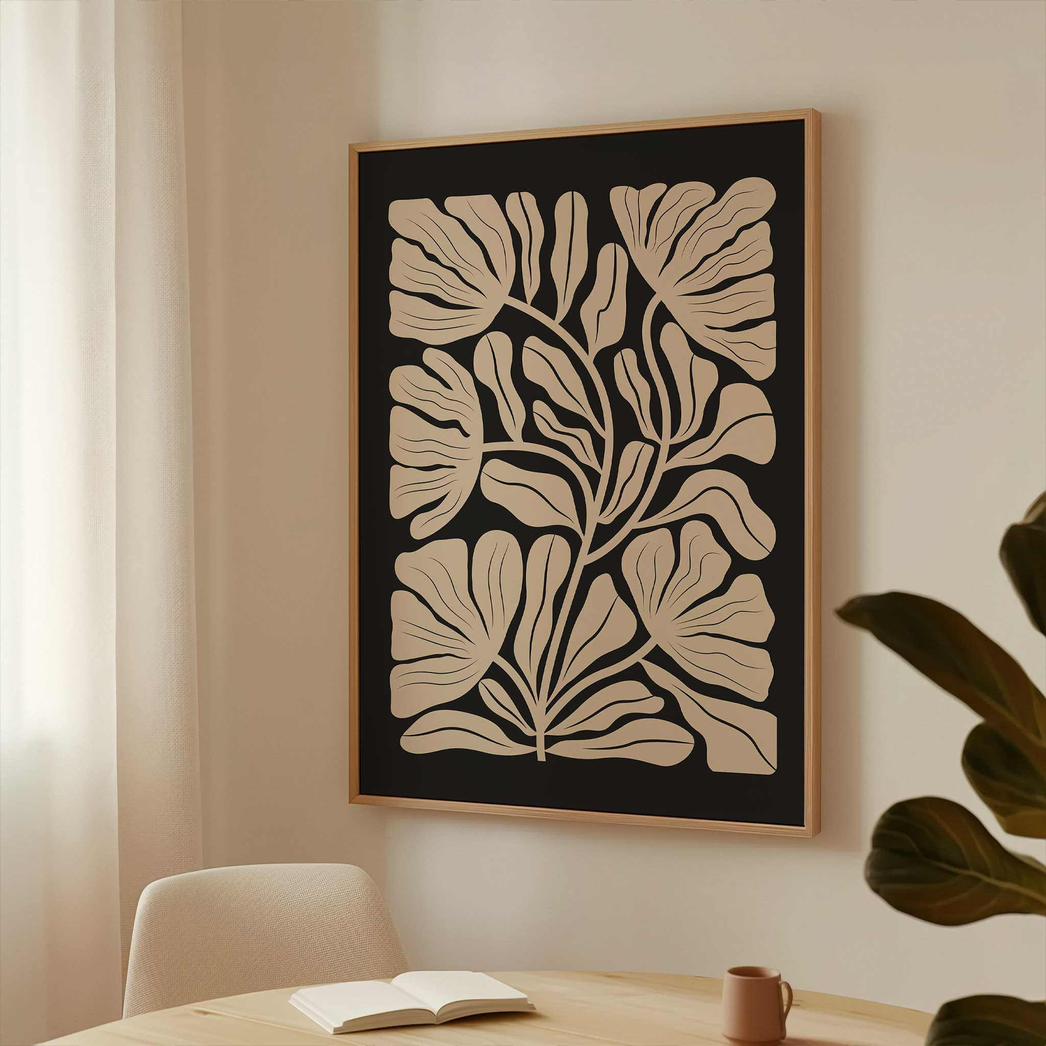 Elegant and delicate floral line art in a light color, contrasting against a solid black background.