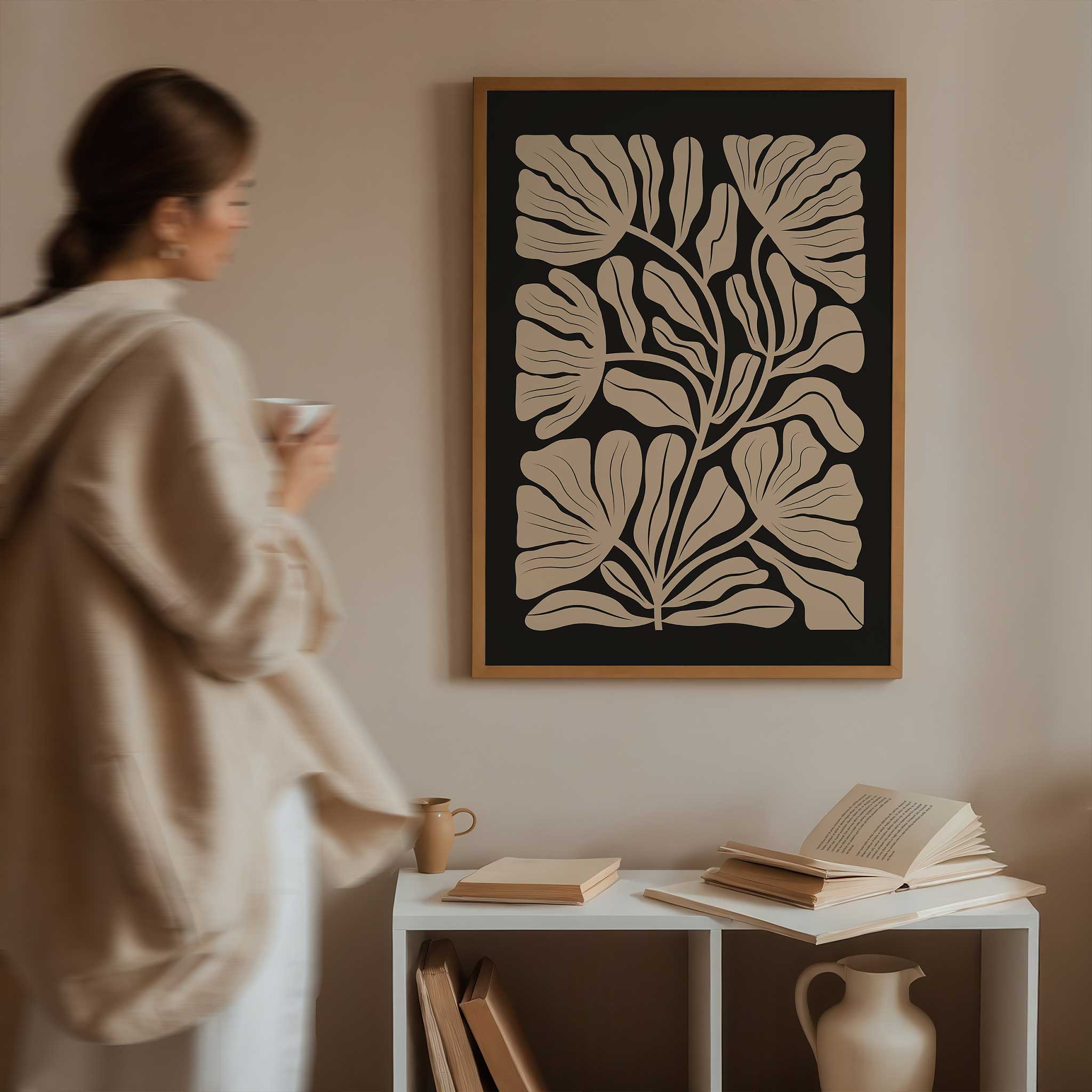Elegant and delicate floral line art in a light color, contrasting against a solid black background.