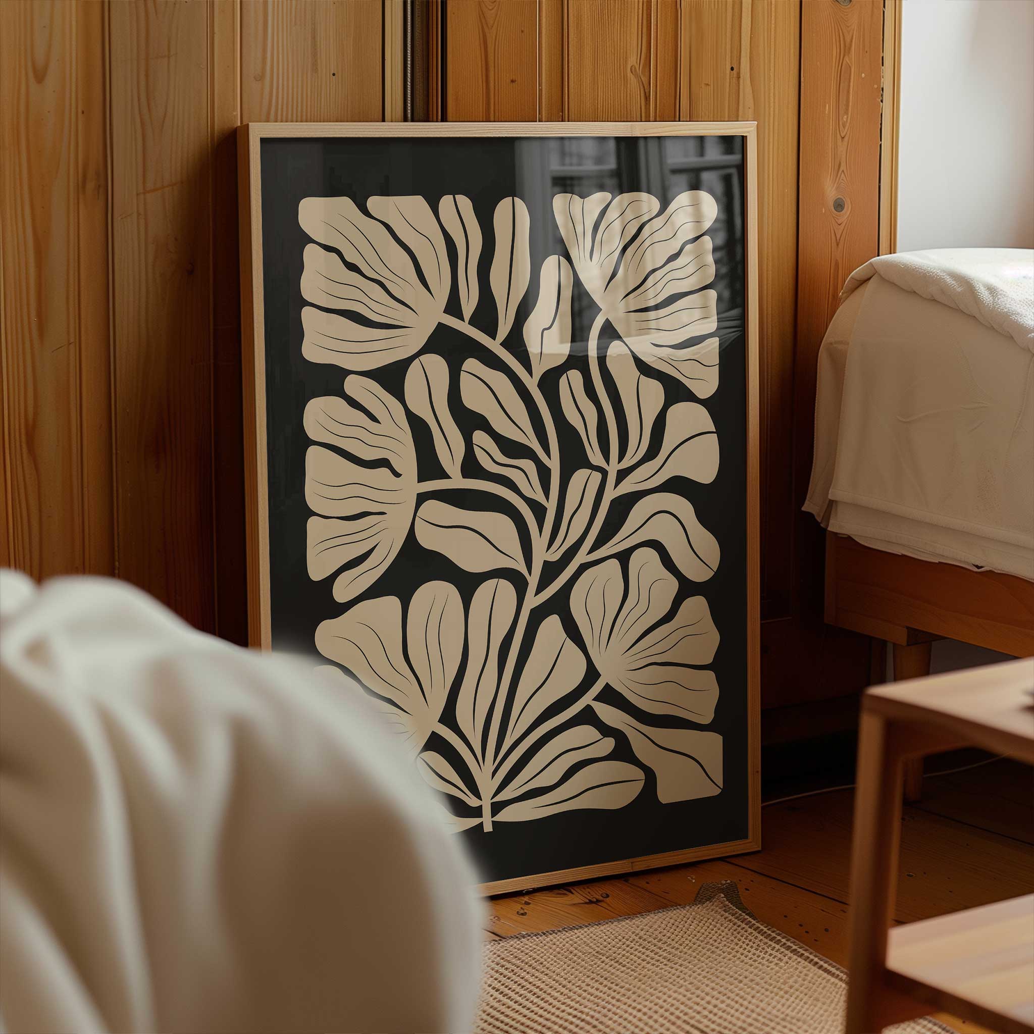 Elegant and delicate floral line art in a light color, contrasting against a solid black background.