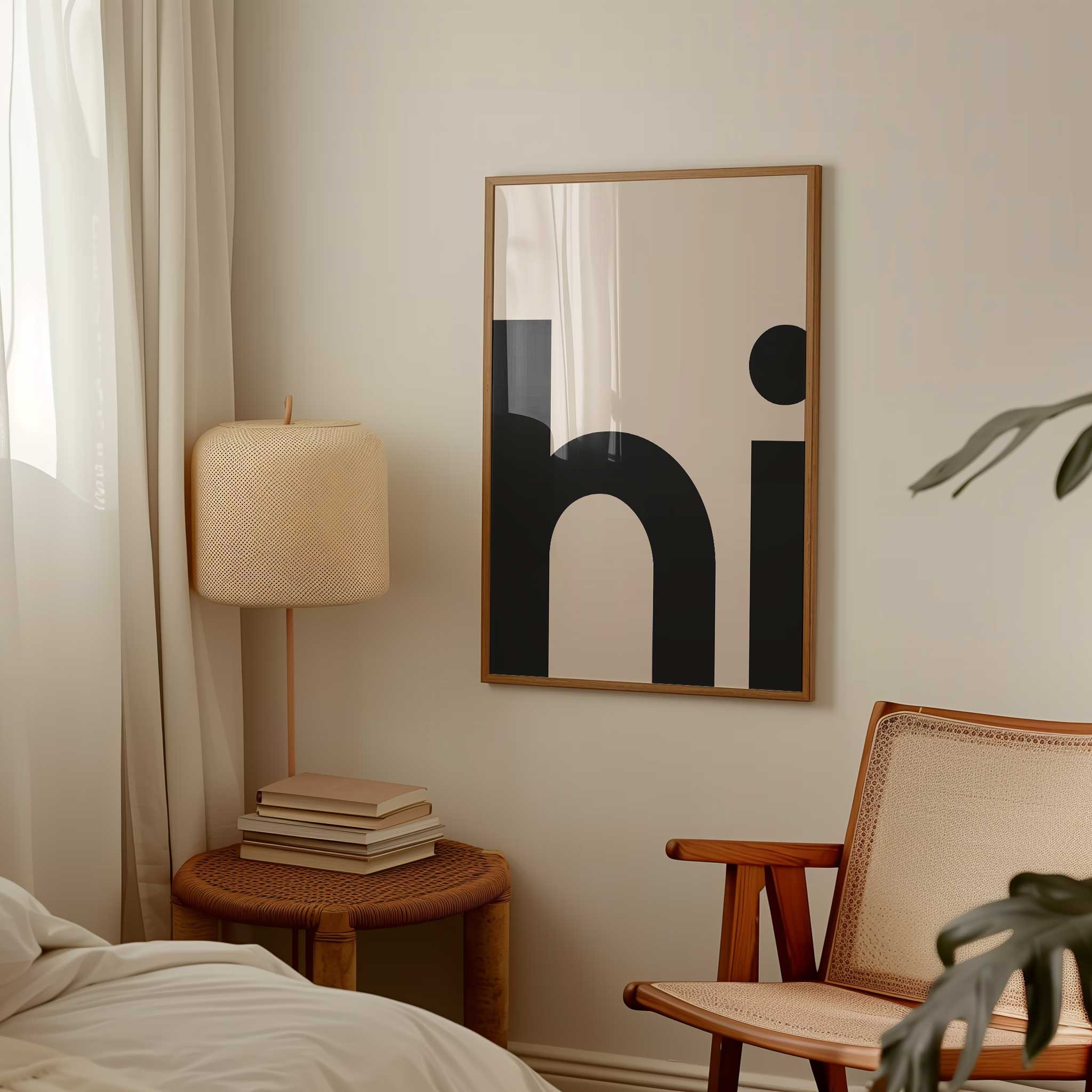 HI Poster' uplifting typography, minimalist wall art for a warm modern aesthetic, titled 'HI Poster'