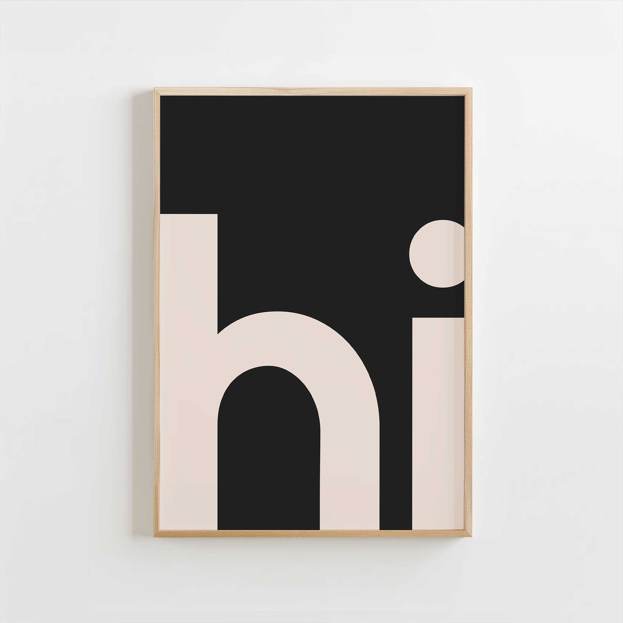 HI Poster - Black Background' friendly typography, aesthetic canvas print style for minimalist charm, titled 'HI Poster - Black Background'