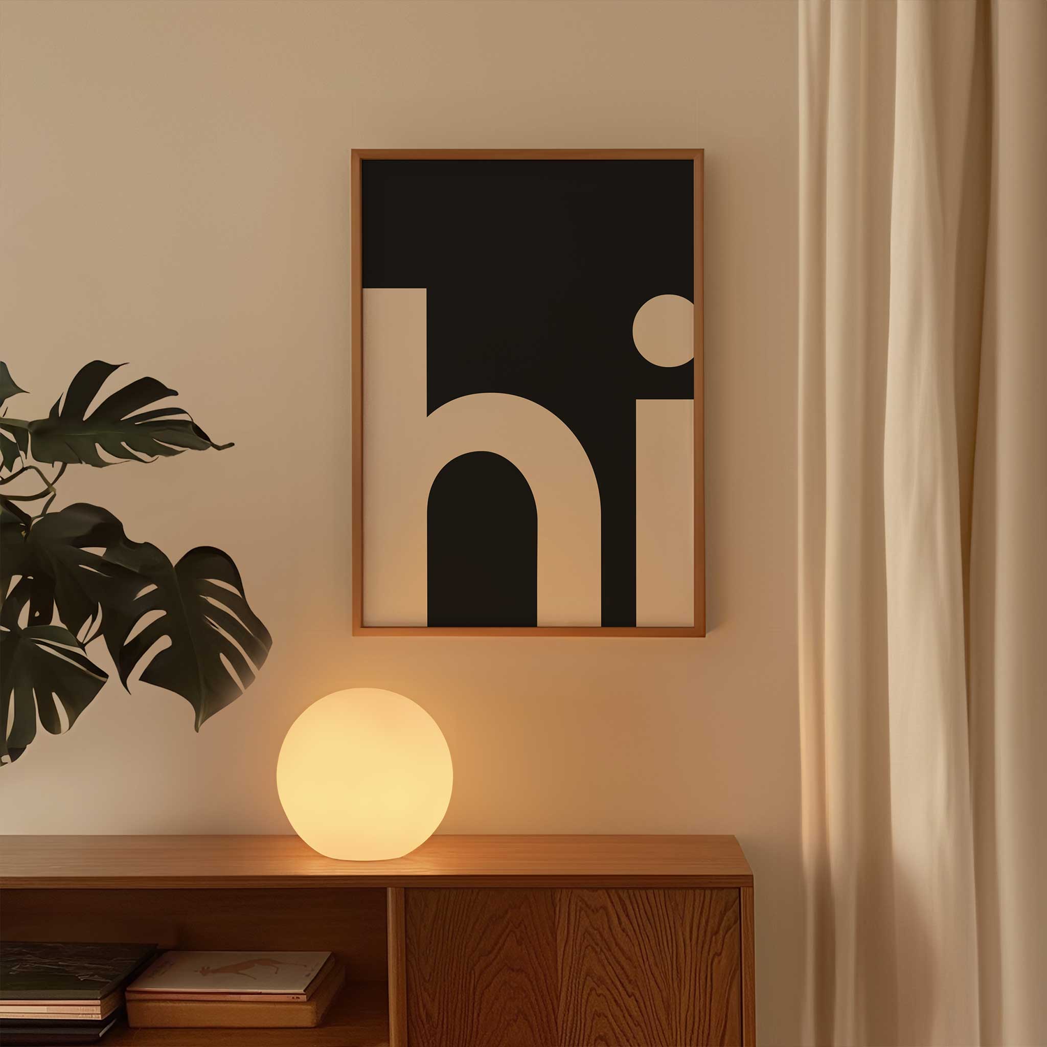 HI Poster - Black Background' friendly typography, aesthetic canvas print style for minimalist charm, titled 'HI Poster - Black Background'