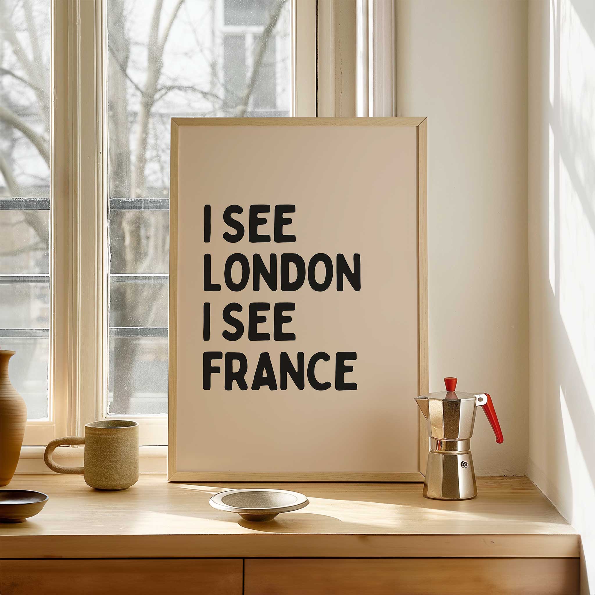 I See London Print' cheeky typography, framed wall art print for a humorous aesthetic, titled 'I See London Print'
