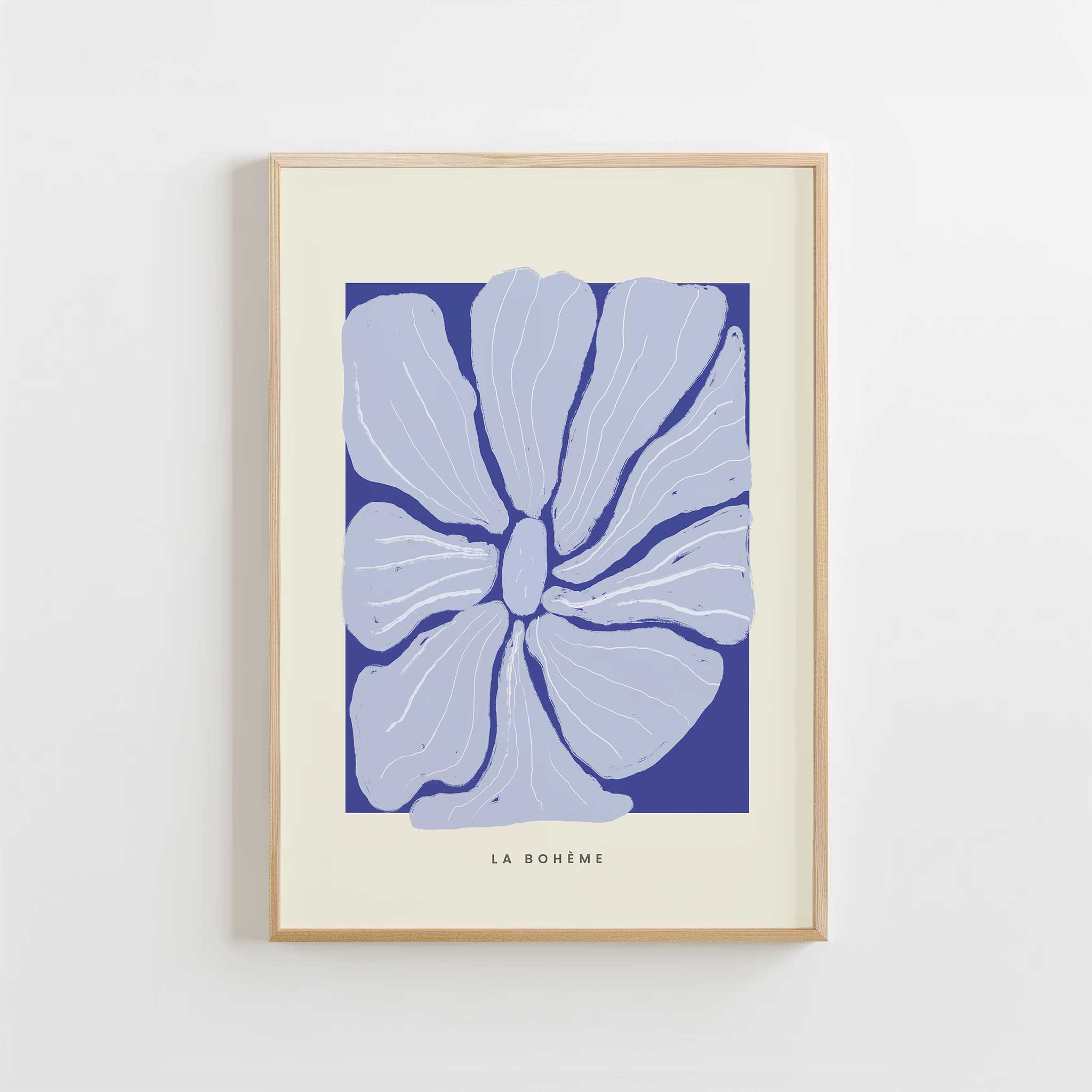 Purple and blue abstract 'Les Formes Blossom', vibrant wall art for a modern living room aesthetic, titled 'Les Formes Blossom'