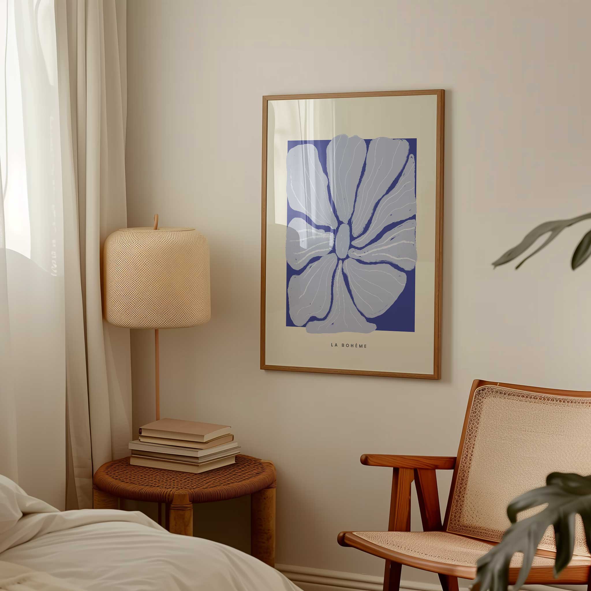 Purple and blue abstract 'Les Formes Blossom', vibrant wall art for a modern living room aesthetic, titled 'Les Formes Blossom'