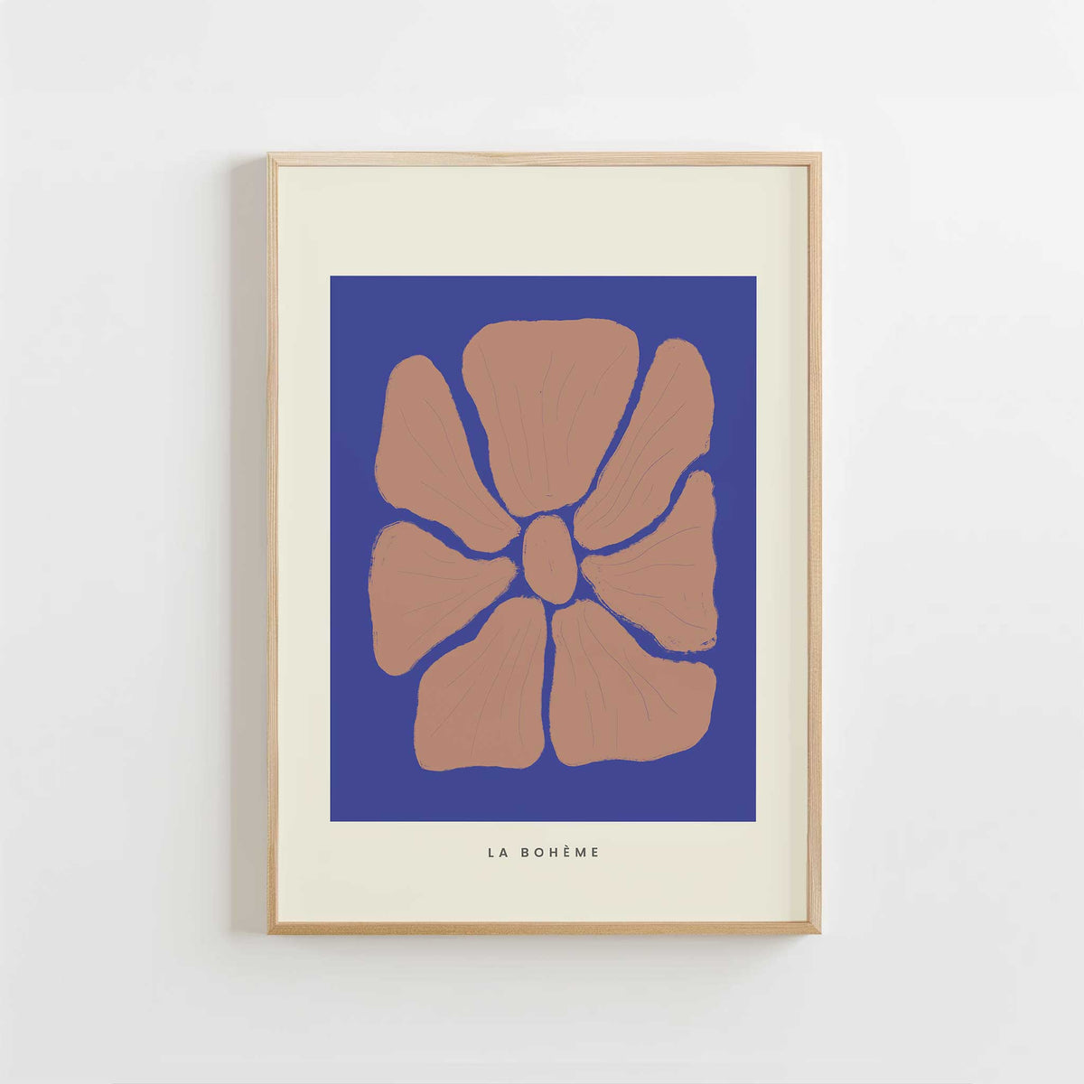 Terracotta and blue abstract 'Les Formes Petal', elegant modern wall decor with a minimalist aesthetic, titled 'Les Formes Petal'