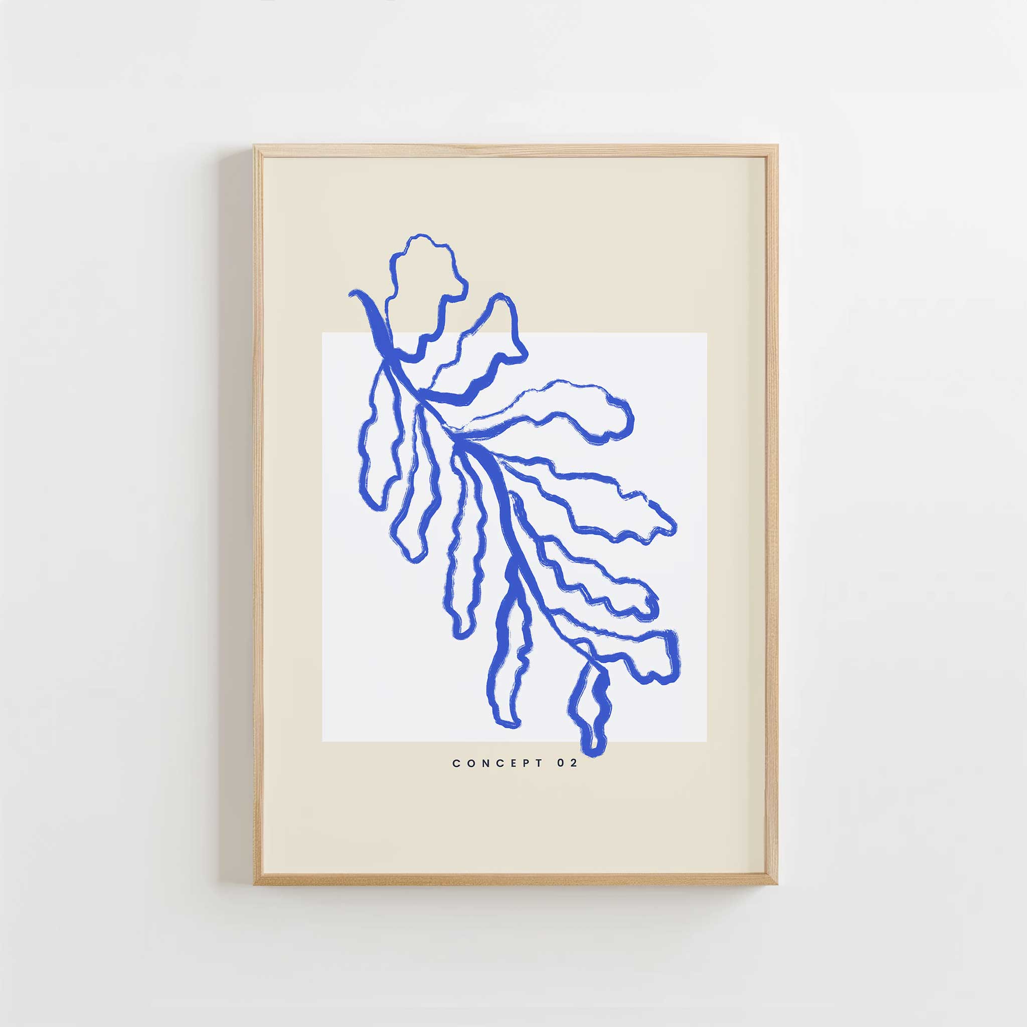 Bold cobalt abstract branch 'Boheme Branch No.2', minimalist wall art for a playful aesthetic, titled 'Boheme Branch No.2'