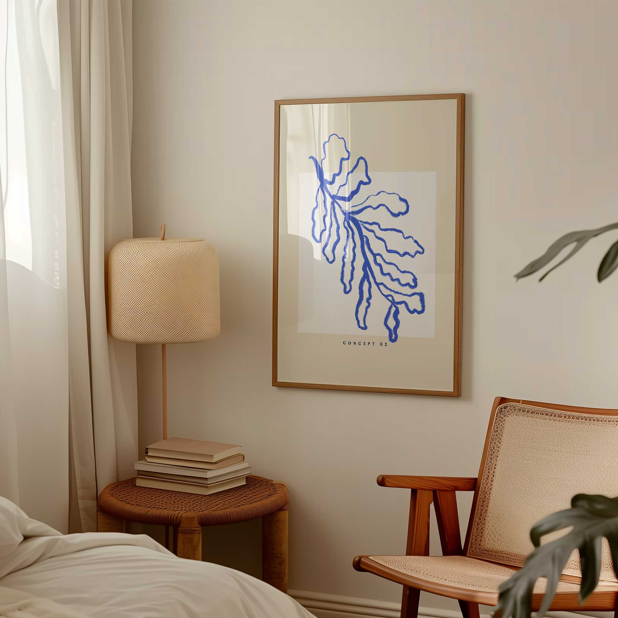 Bold cobalt abstract branch 'Boheme Branch No.2', minimalist wall art for a playful aesthetic, titled 'Boheme Branch No.2'