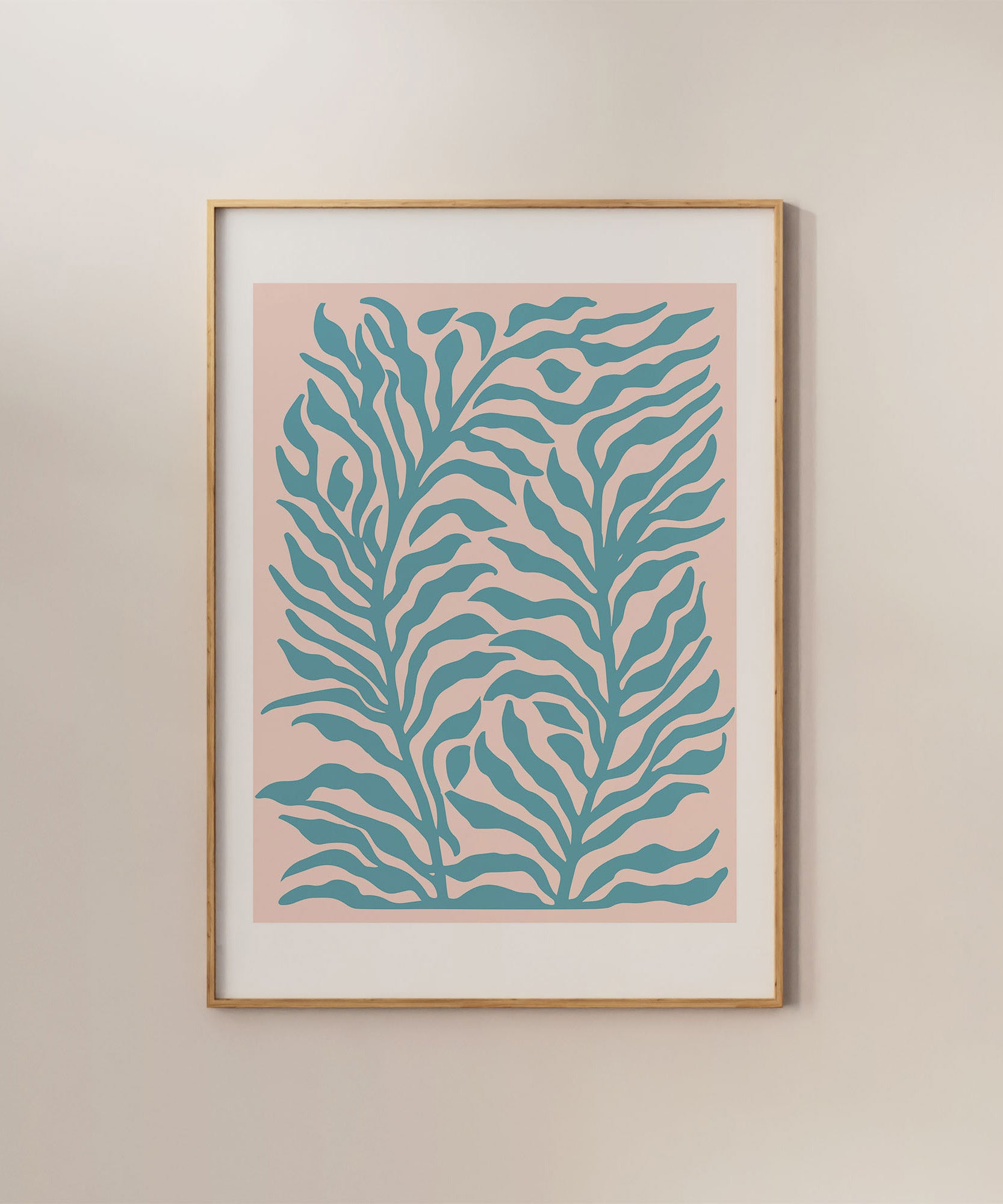 Vibrant 'Turquoise Plants' botanical illustration, modern wall decor for a stylish interior aesthetic.