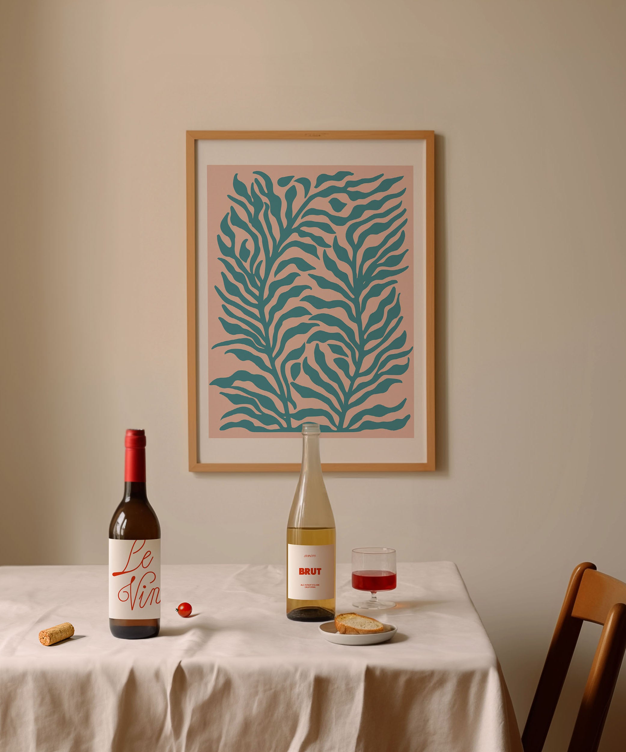 Vibrant 'Turquoise Plants' botanical illustration, modern wall decor for a stylish interior aesthetic.