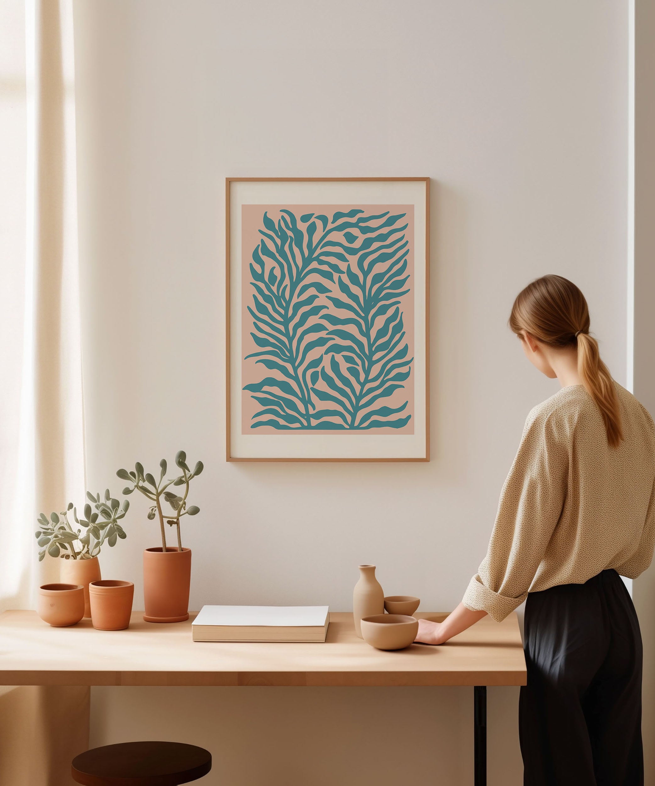Vibrant 'Turquoise Plants' botanical illustration, modern wall decor for a stylish interior aesthetic.
