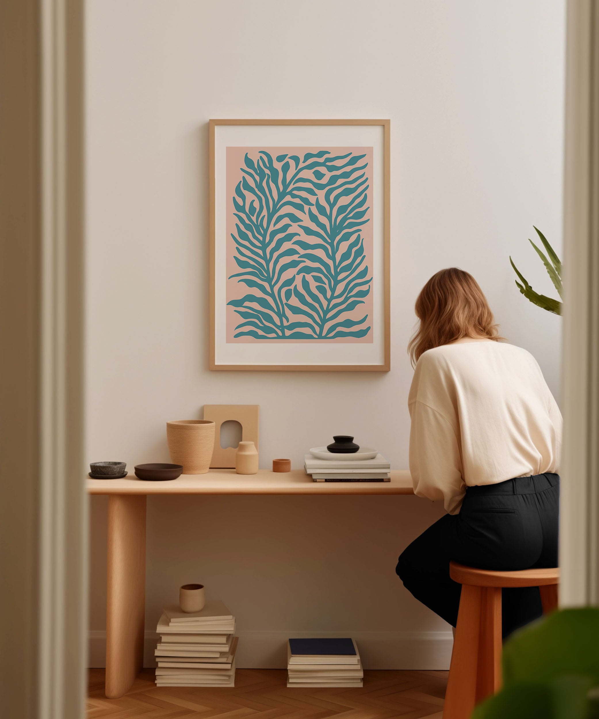 Vibrant 'Turquoise Plants' botanical illustration, modern wall decor for a stylish interior aesthetic.