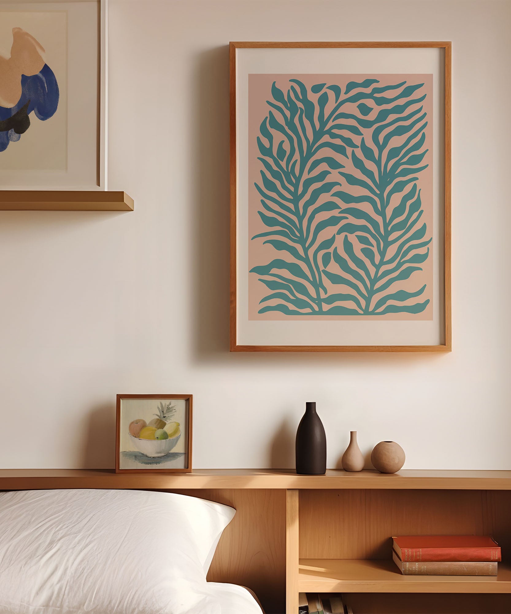 Vibrant 'Turquoise Plants' botanical illustration, modern wall decor for a stylish interior aesthetic.