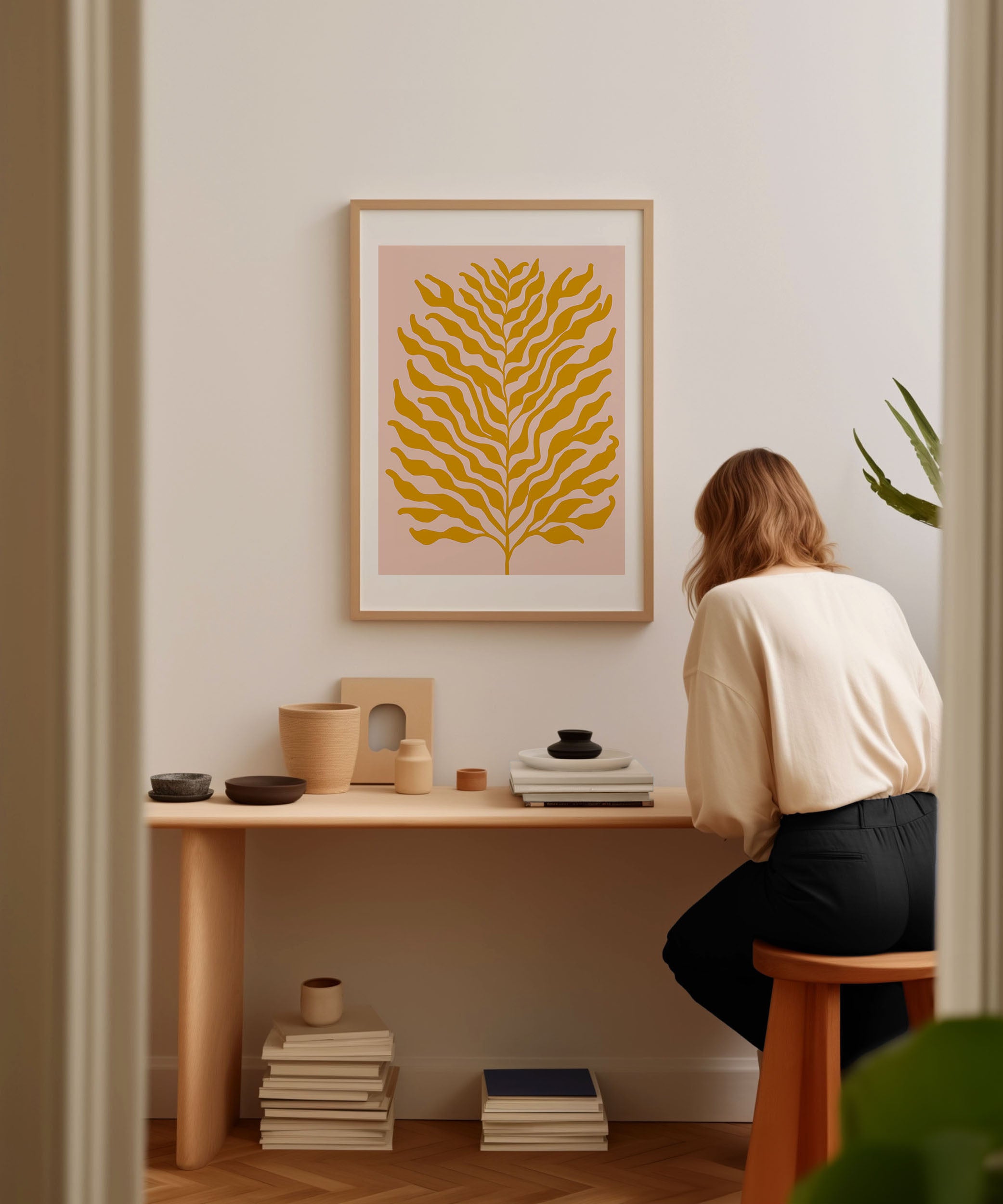 Chic 'Mustard Plants' botanical artwork, modern wall art with a warm earthy aesthetic.