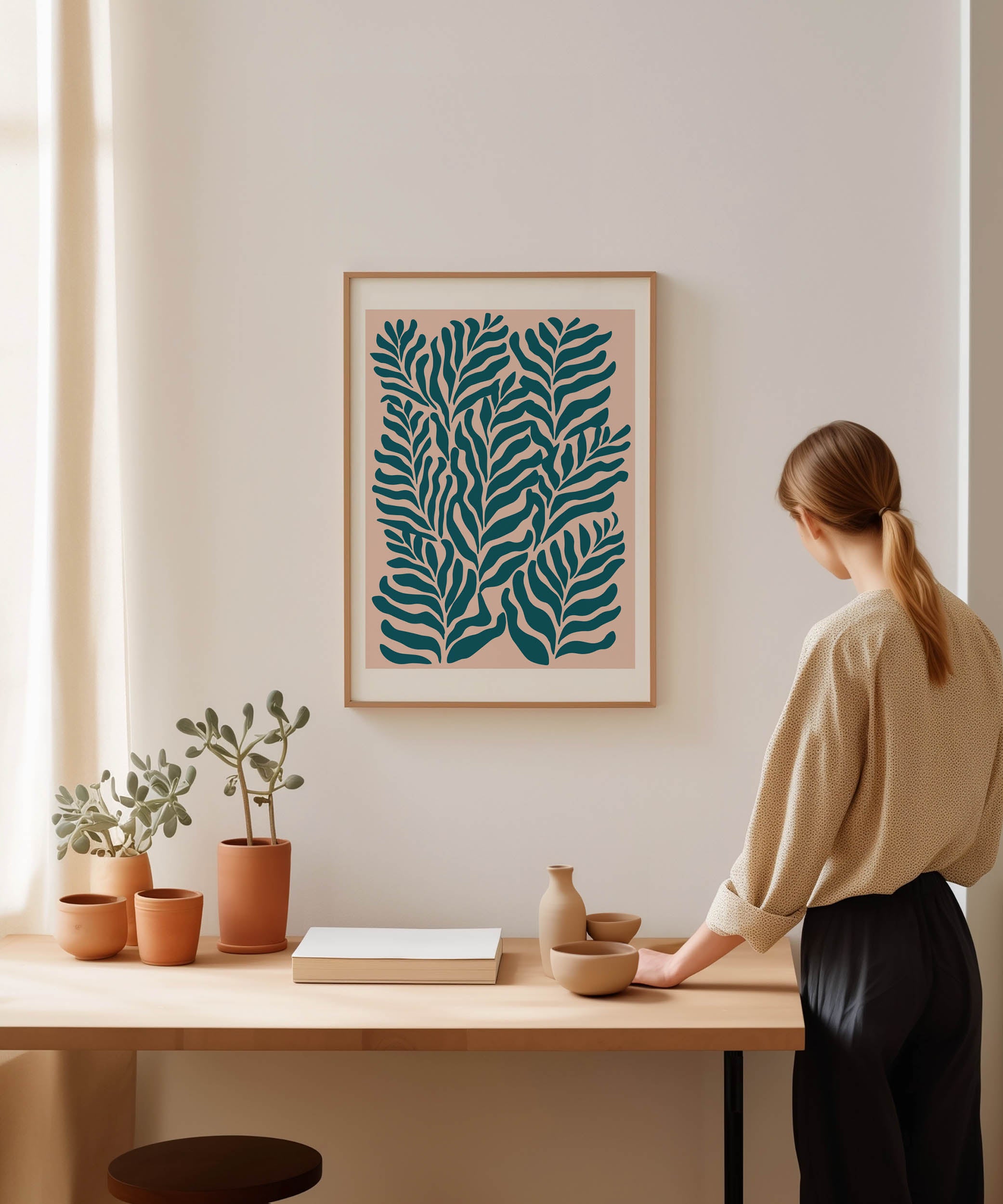 Vibrant 'Blue Green Plants Print,' botanical modern wall art with a nature-inspired aesthetic.