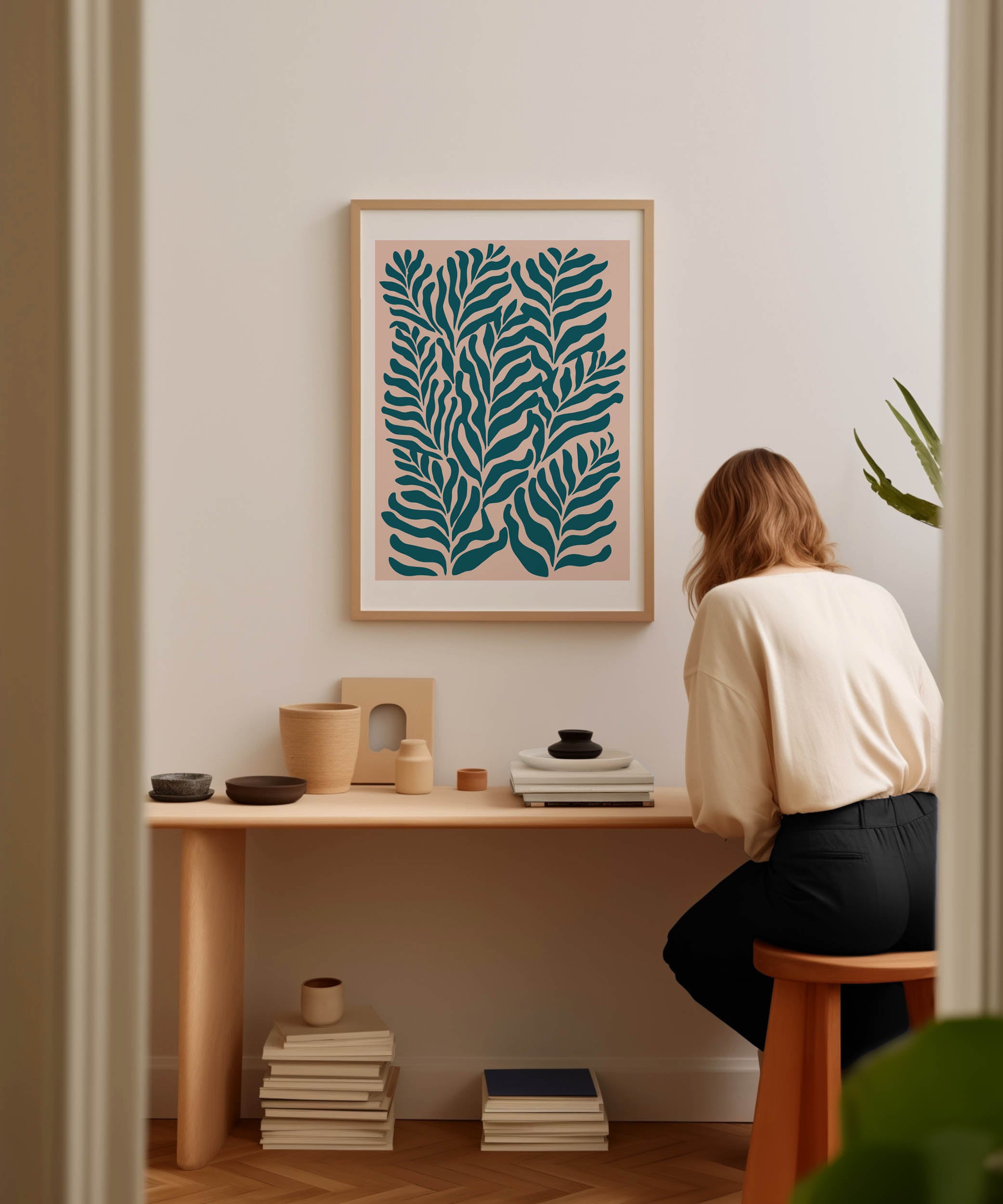 Vibrant 'Blue Green Plants Print,' botanical modern wall art with a nature-inspired aesthetic.