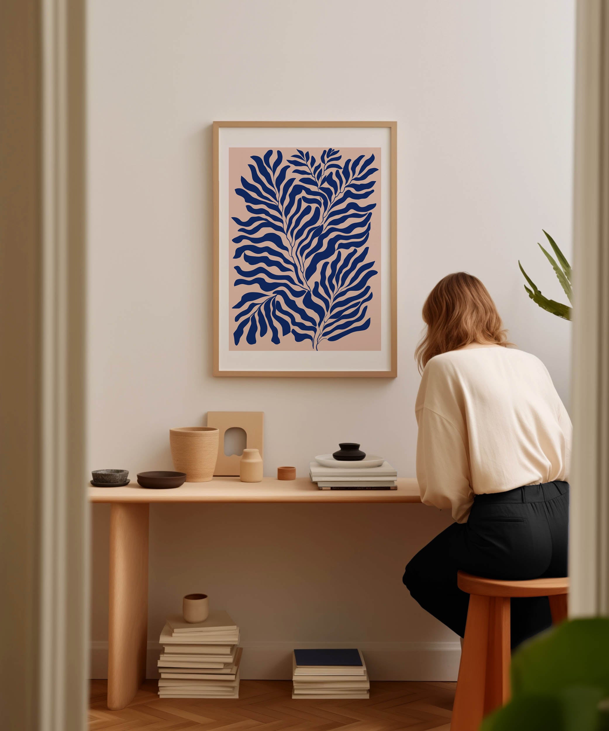 Stylish 'Blue Plants Print' botanical illustration, modern wall decor with a nature aesthetic.