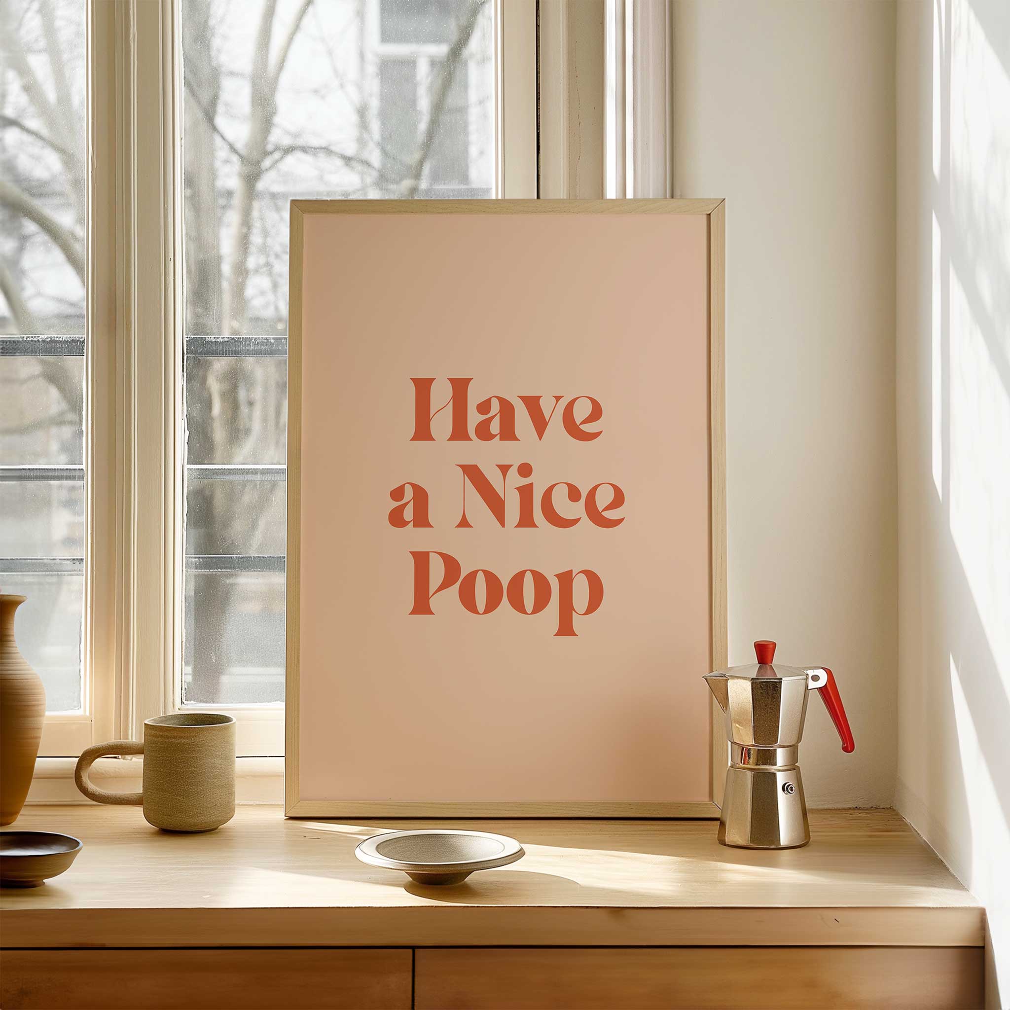 Have a Nice Poop' cheeky typography, aesthetic canvas print style for bathroom humor, titled 'Have a Nice Poop'