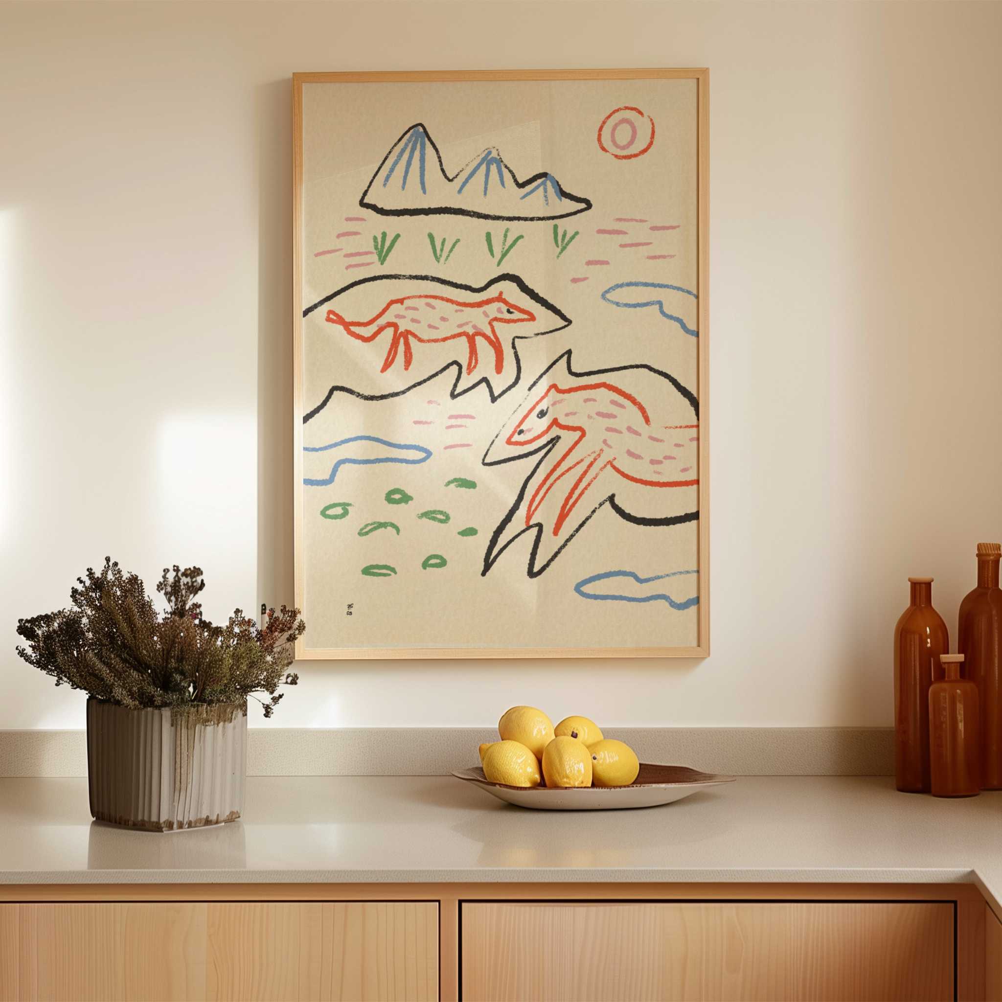 Whimsical Foxes Mountain Landscape