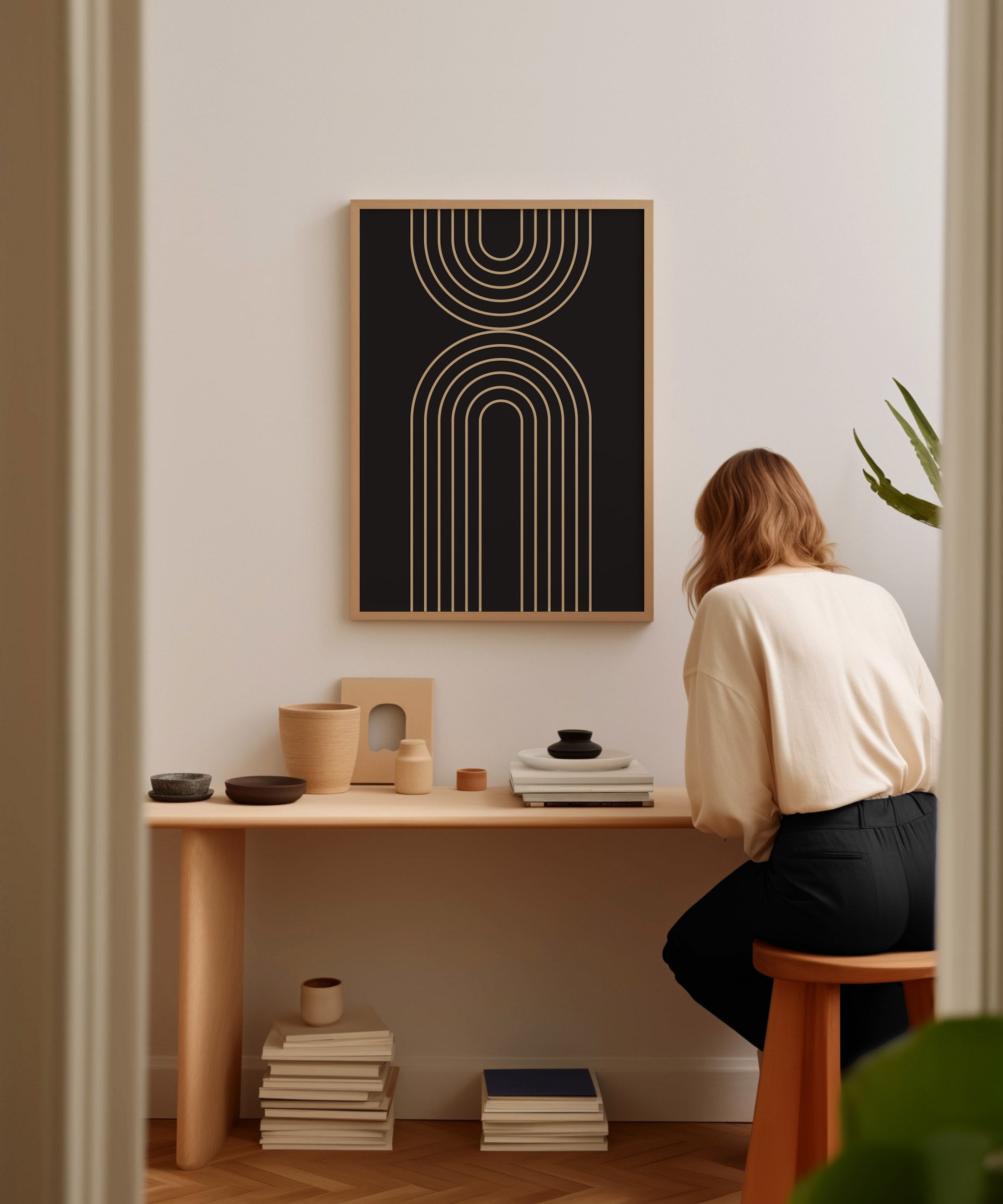 Striking black rainbow line art, minimalist prints for a bold modern aesthetic.