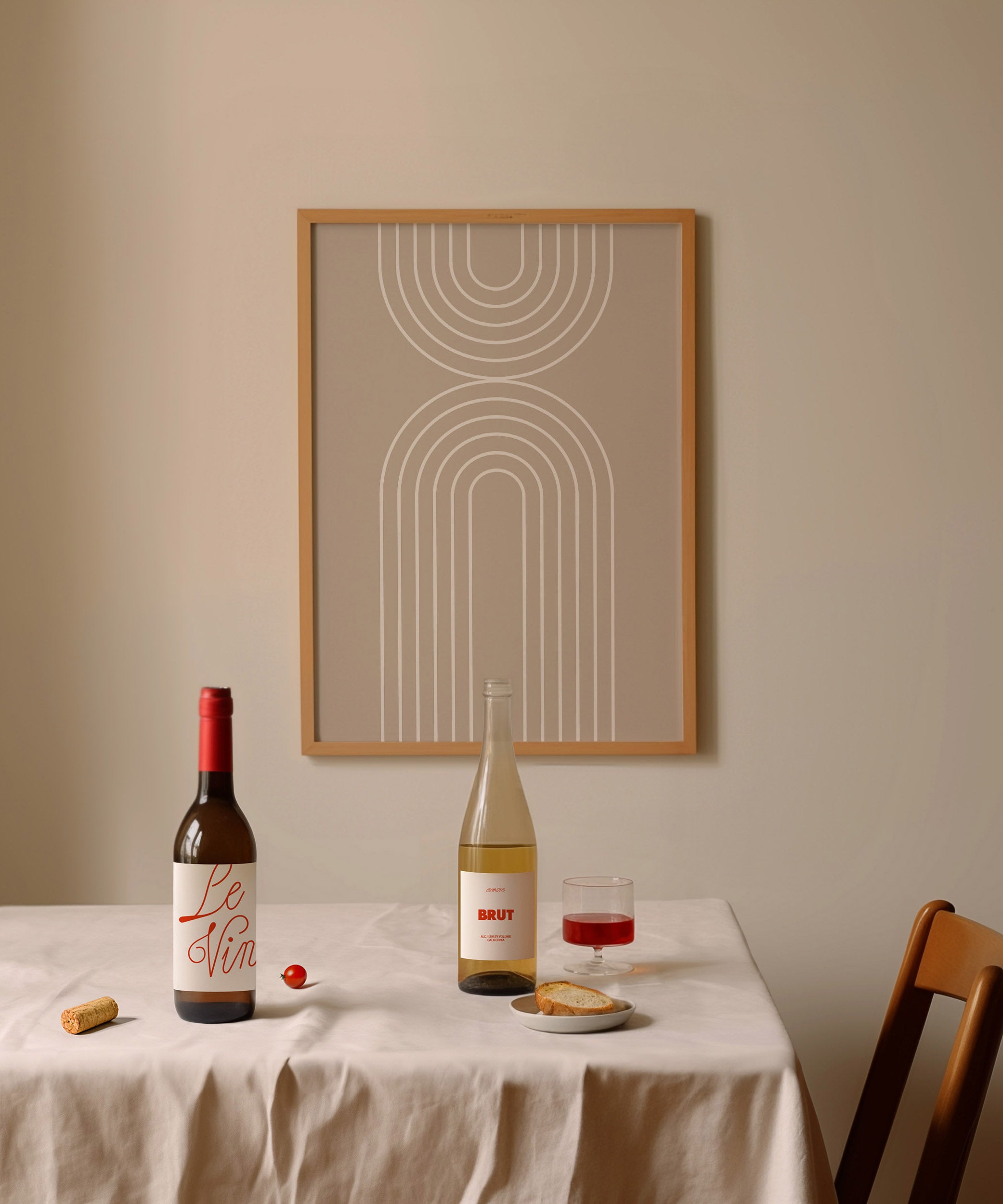 Clean white rainbow line art, framed abstract prints for a simple minimalist aesthetic.